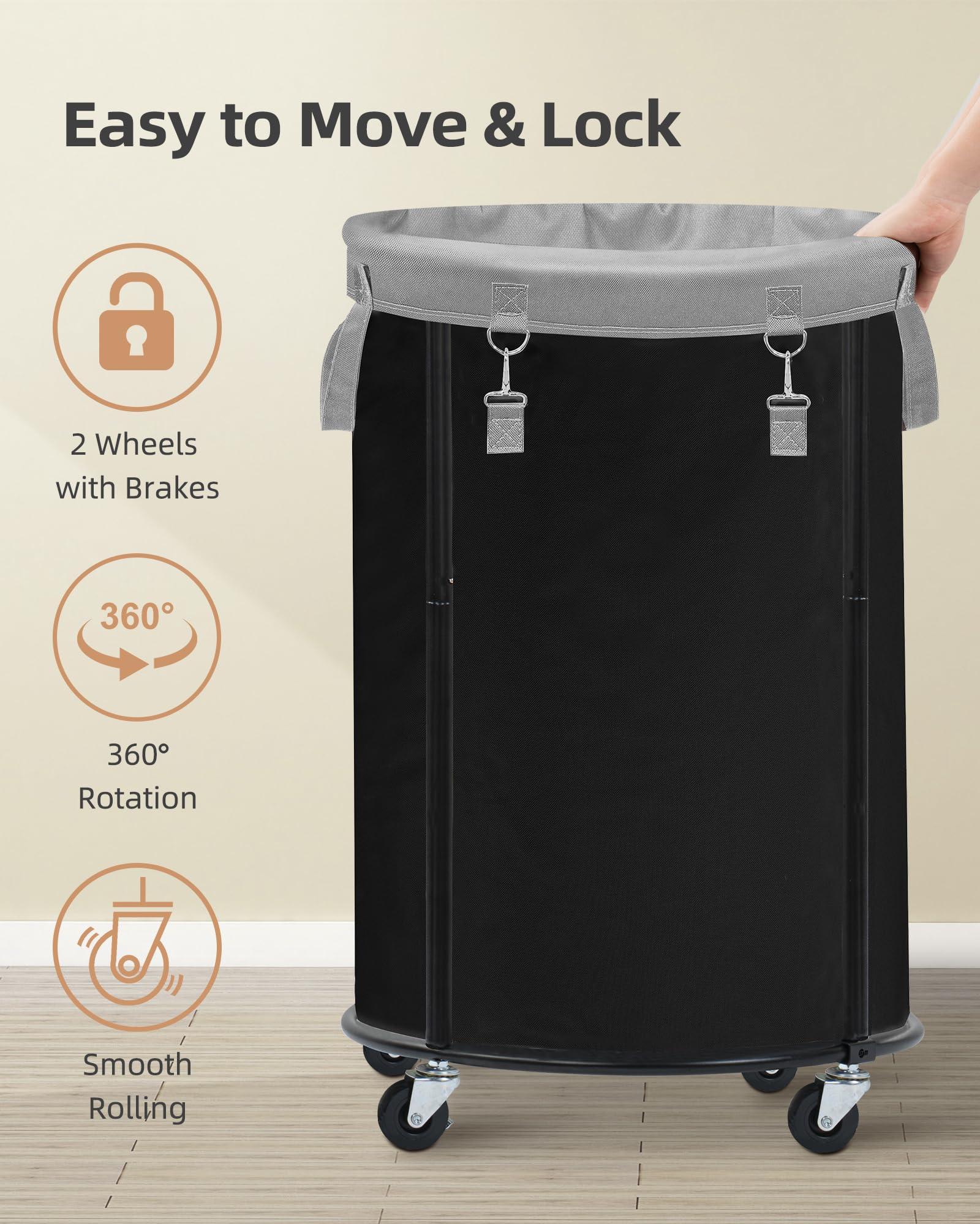 STORAGE MANIAC Rolling Laundry Hamper with Wheels 110L Laundry Basket, Round Laundry Cart with Metal Frame and Removable Bag, Clothes Hamper for Bedroom, Bathroom, Dorm Room, Laundry Room, Black - Image 5