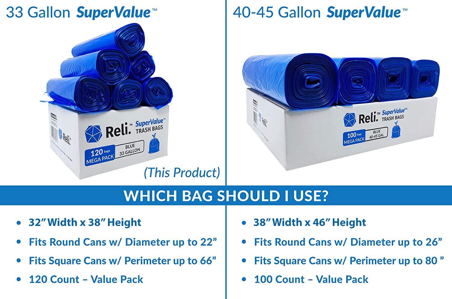 Reli. SuperValue 33 Gallon Recycling Bags (120 Count) Made in the USA - Blue Trash Bags, 30-33 Gallon | Recycling, Garbage | 33Gal with 30Gal - 35Gal Capacity - Image 8