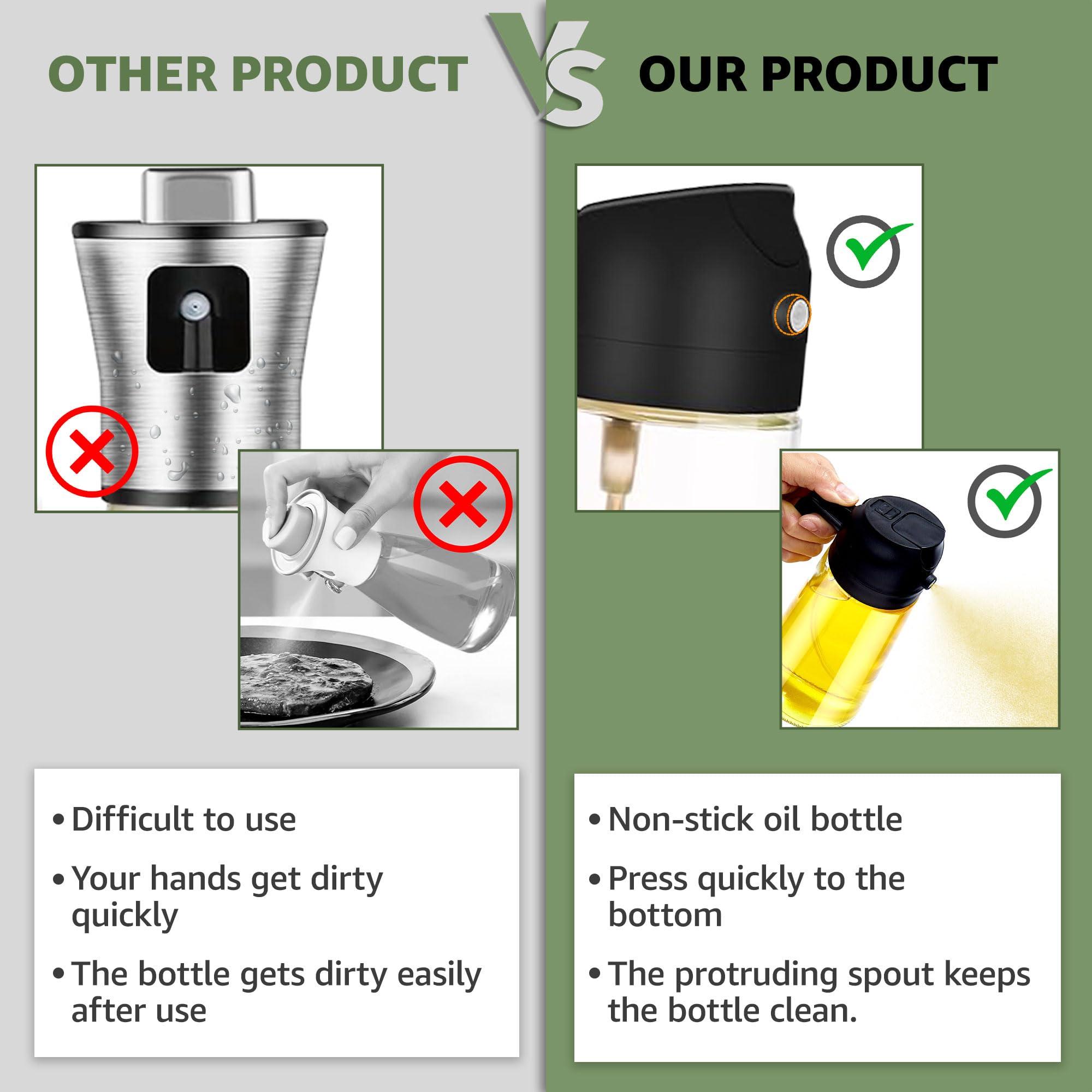 2-in-1 Olive Oil Dispenser and Oil Sprayer for Cooking | 470ml Glass Oil Bottle for Cooking, Frying, Salad and BBQ | Premium Bottle Sprayer for Air Fryer | Kitchen Gadgets with Cleaning Brush - Image 6