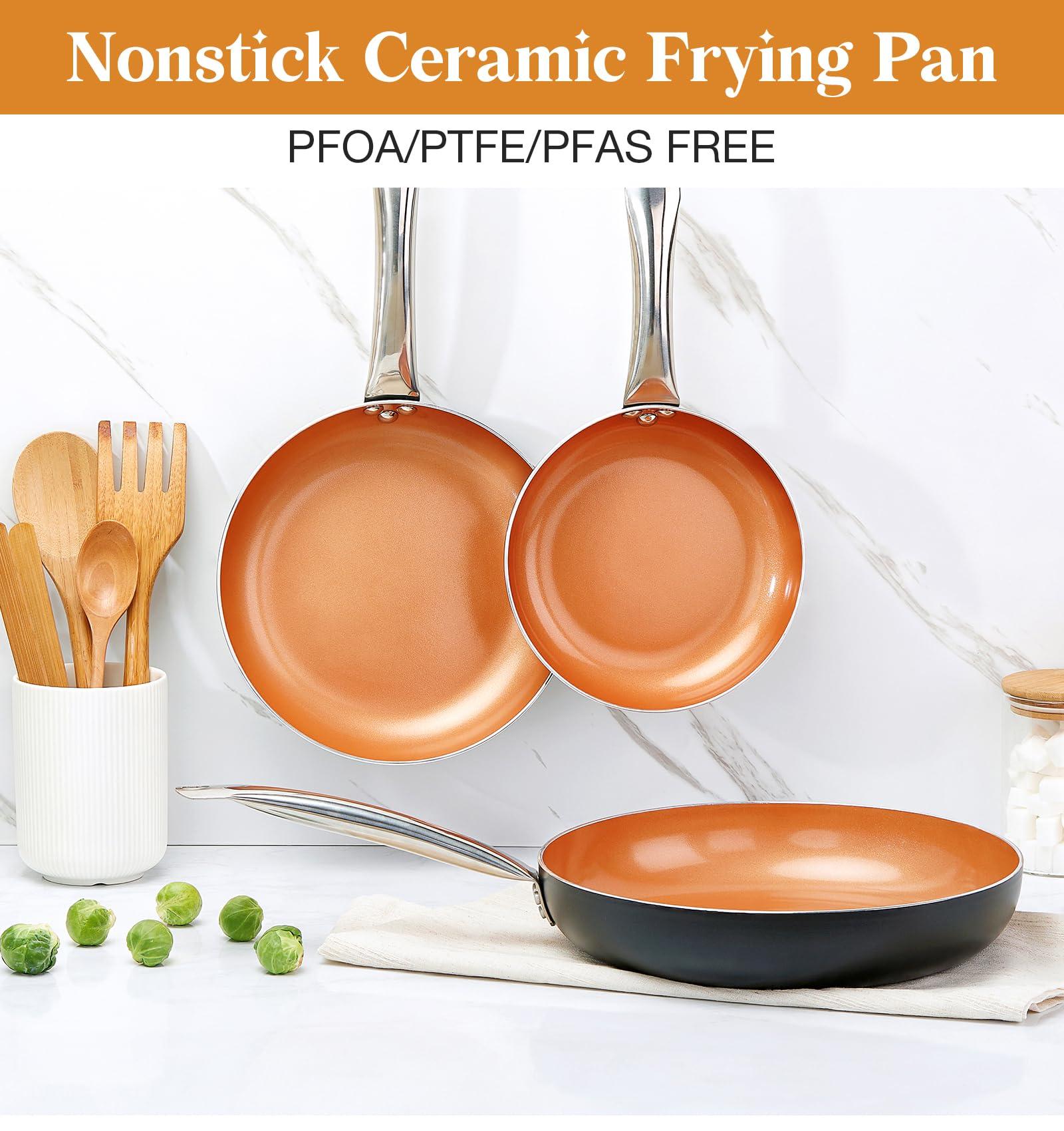 KOCH SYSTEME CS 10in Copper Nonstick Frying Pans with Lids and Titanium Ceramic Interior,100% PFOA-Free Saute Pan/Skillet for All Stove Tops,Stainless Handle,Omelet Pan Cookware - Image 4