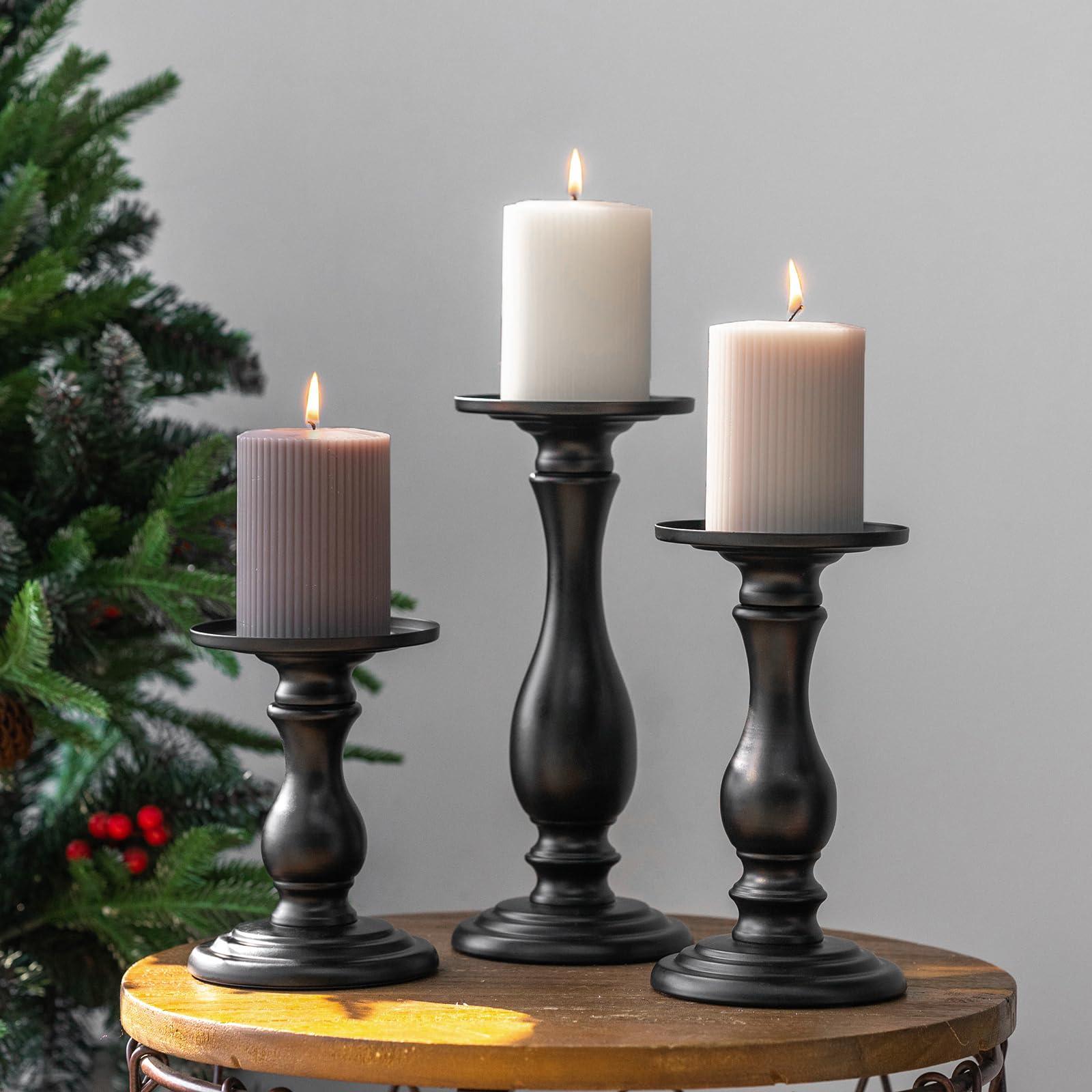 Matte Black Pillar Candle Holders Set of 3-10", 8", 6”H Candlestick Candle Holders Stand, Home Coffee Table Decor Decorations Centerpiece for Dining/Living Room - Image 8