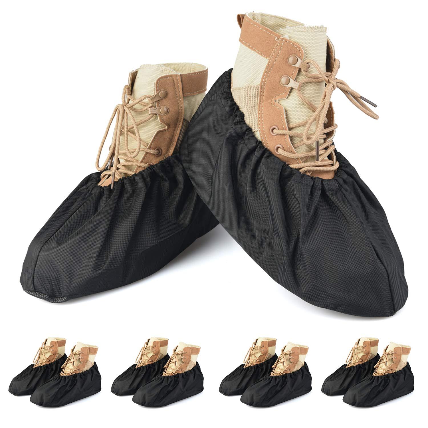 PlasMaller 5 Pairs Black Non Slip Washable Reusable Shoe Covers For Household Thickened Boot Covers, XL