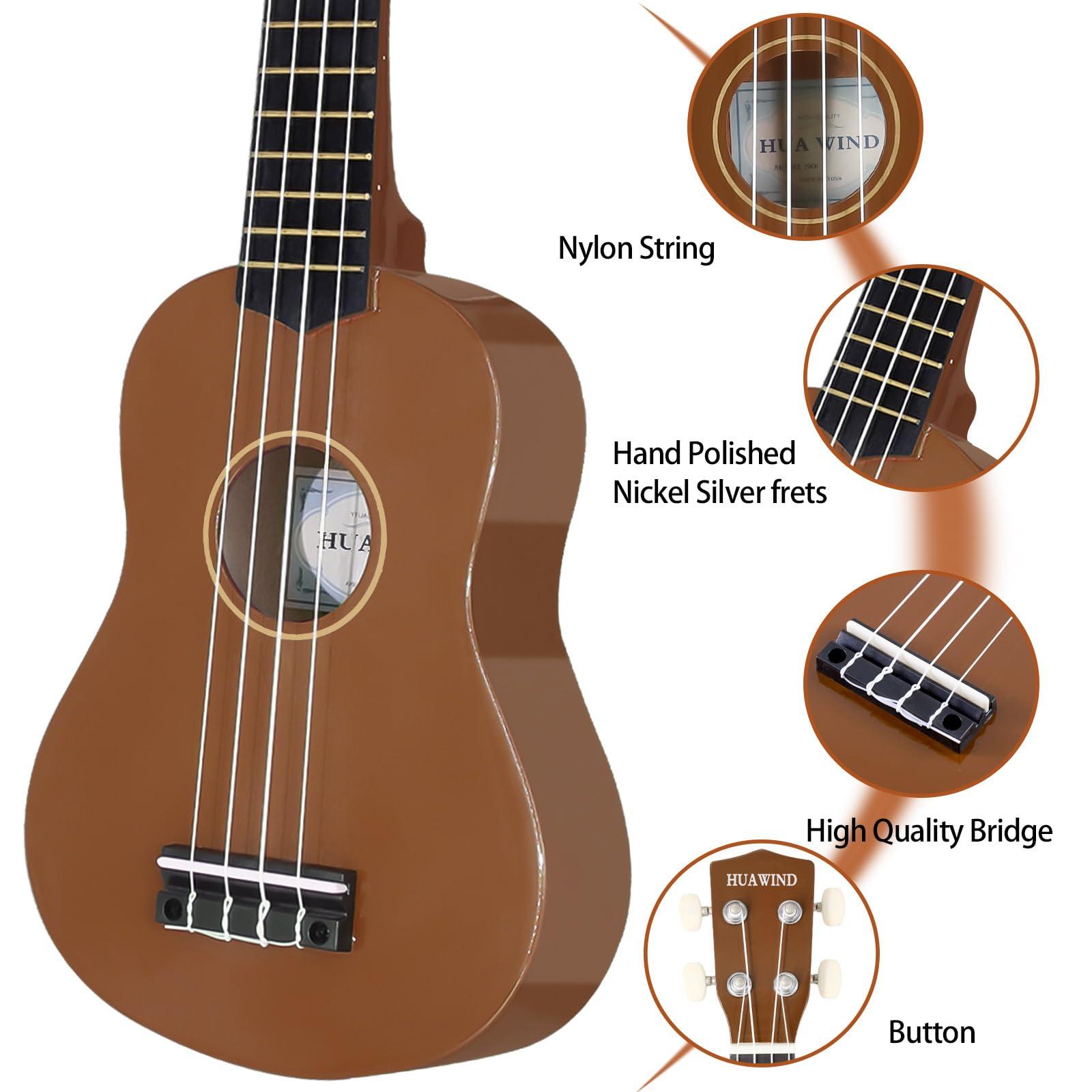 HUAWIND 21 Inch Soprano Ukulele for Beginners, Hawaiian Ukulele Four String Wood Ukelele Professional Ukalelee For Adult Student Starter (Brown) - Image 6