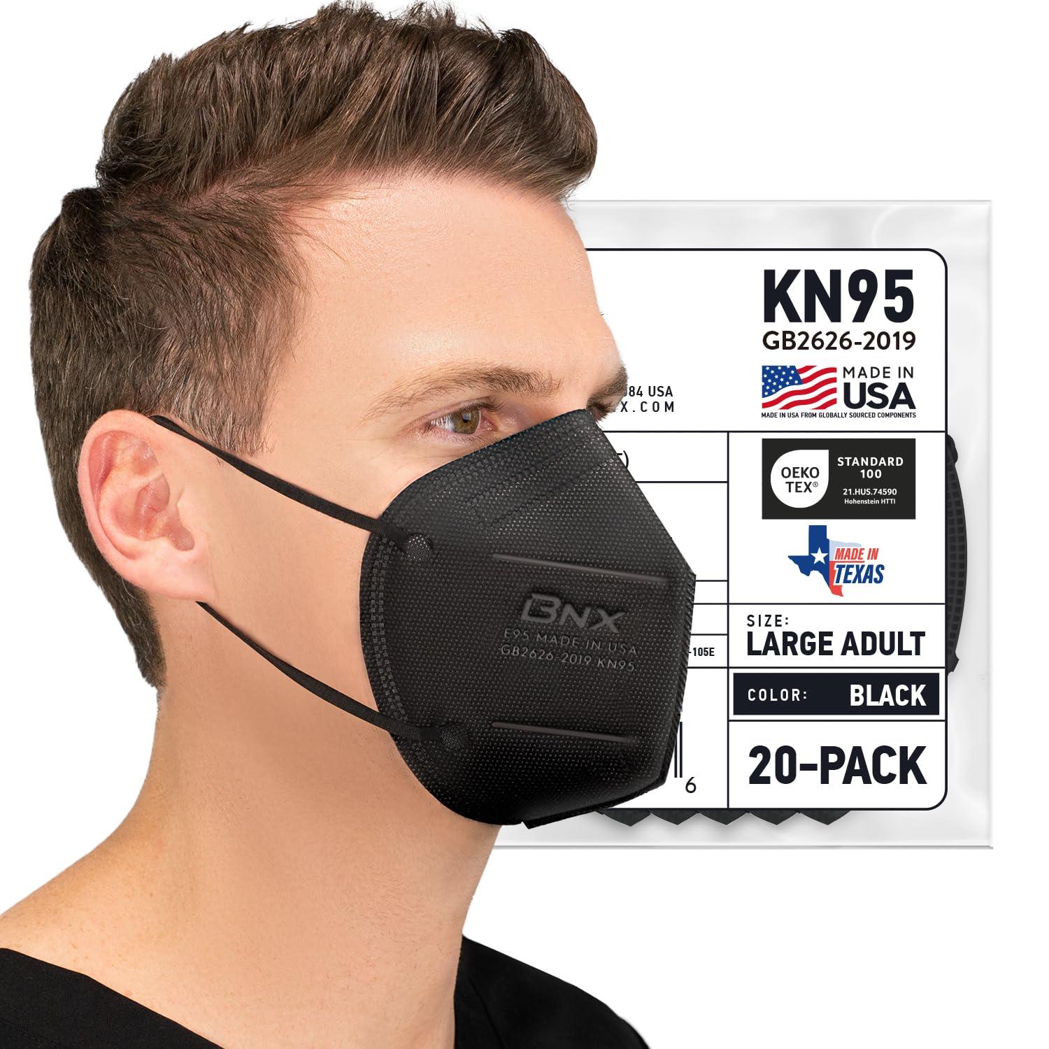 BNX KN95 Face Masks Made in USA (Adult Large, Adult Medium, Kids Small) (Earloop) (Model: E95/E95M/E95S)