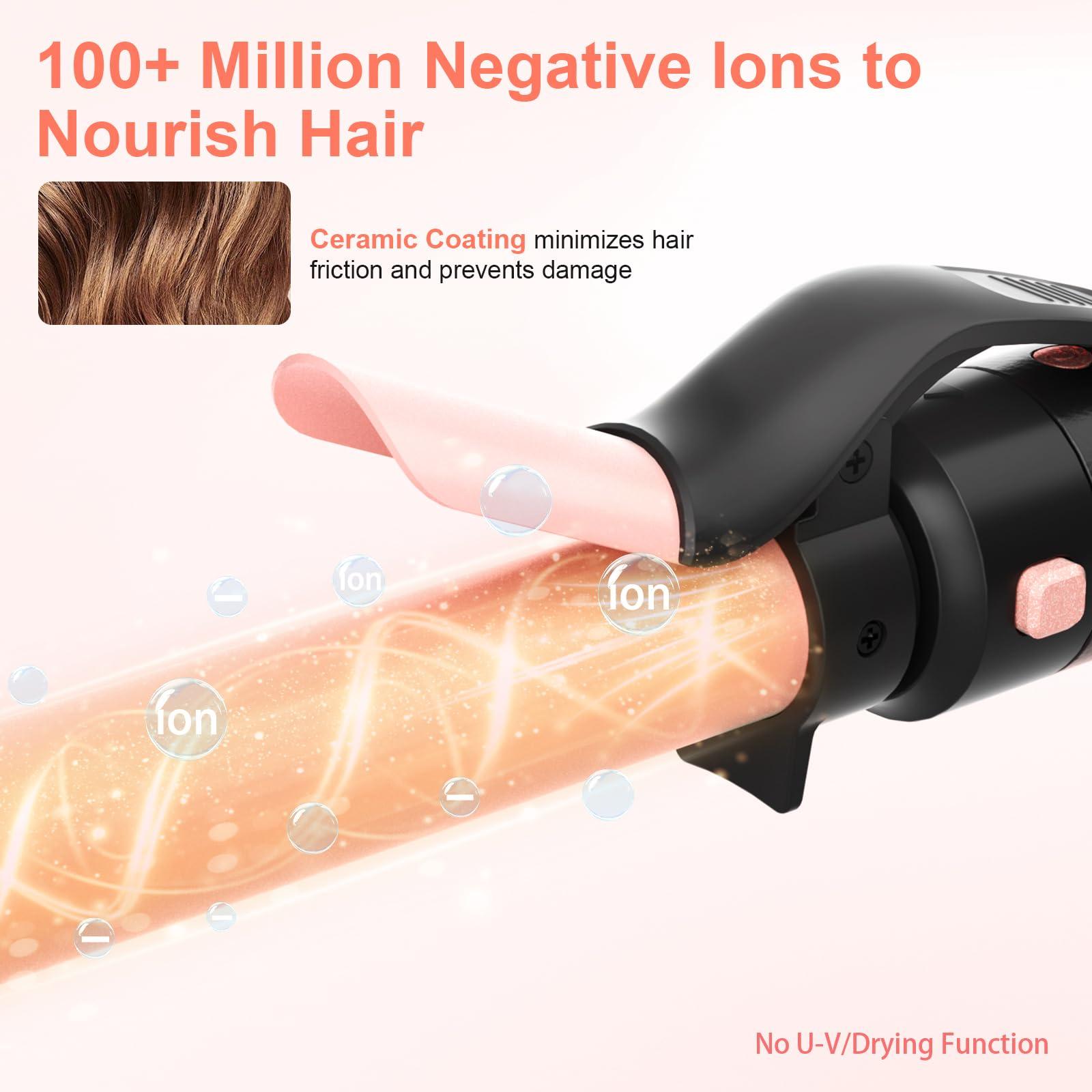 Automatic Rotating Curling Iron, 3 in 1 Thermal Brush Set 1-1 1/2 Inch, Auto Hair Curler with 3 Temps, 100 Million Ionic, Travel Dual Voltage Self Curling Wand for Beach Waves, Ceramic Coating - Image 8