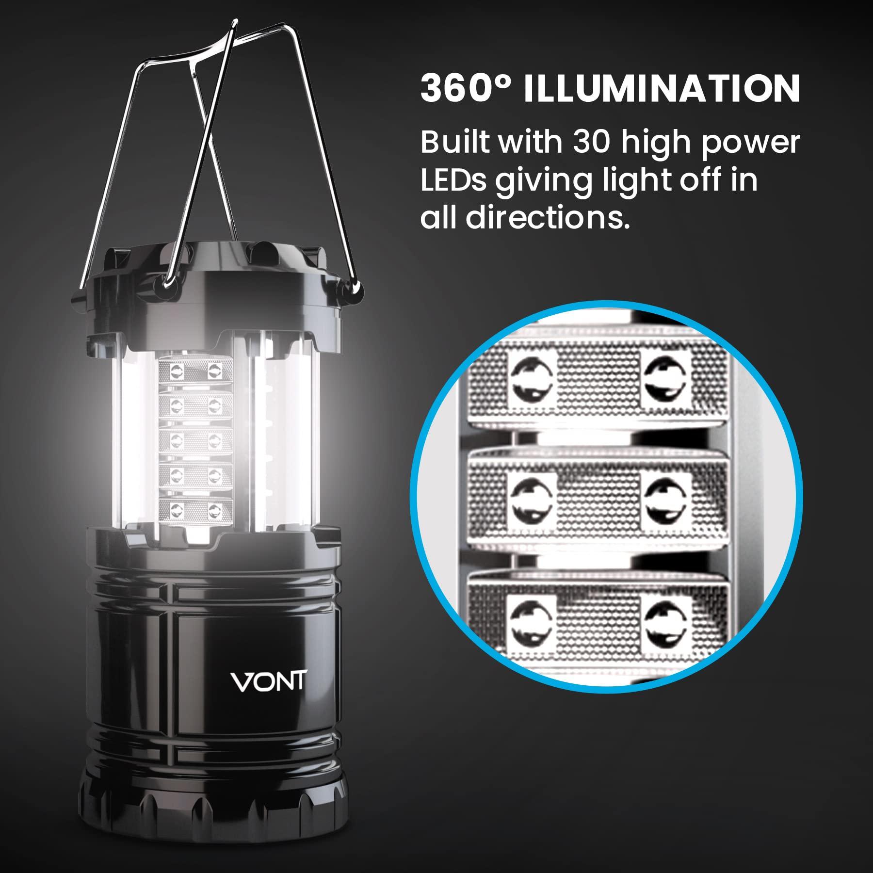 Vont 4 Pack LED Camping Lantern, LED Lanterns, Suitable Survival Kits for Hurricane, Emergency Light for Storm, Outages, Outdoor Portable Lanterns, Black, Collapsible, (Batteries Included) - Image 6