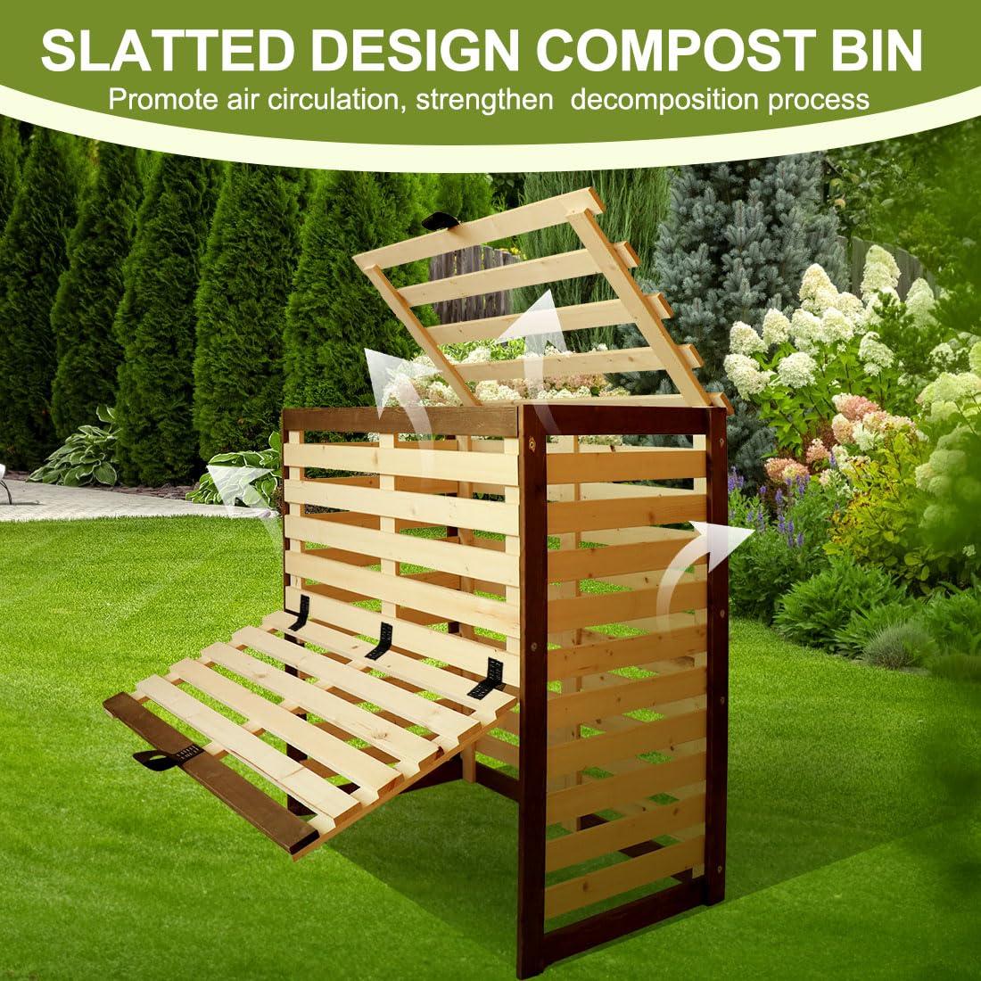 DOLEMODUO Wood Composter Bin, 95 Gallon Compost Bin Outdoor with Front and Top Door, Large Capacity Composter Box for Backyard, Garden, Patio - Image 6