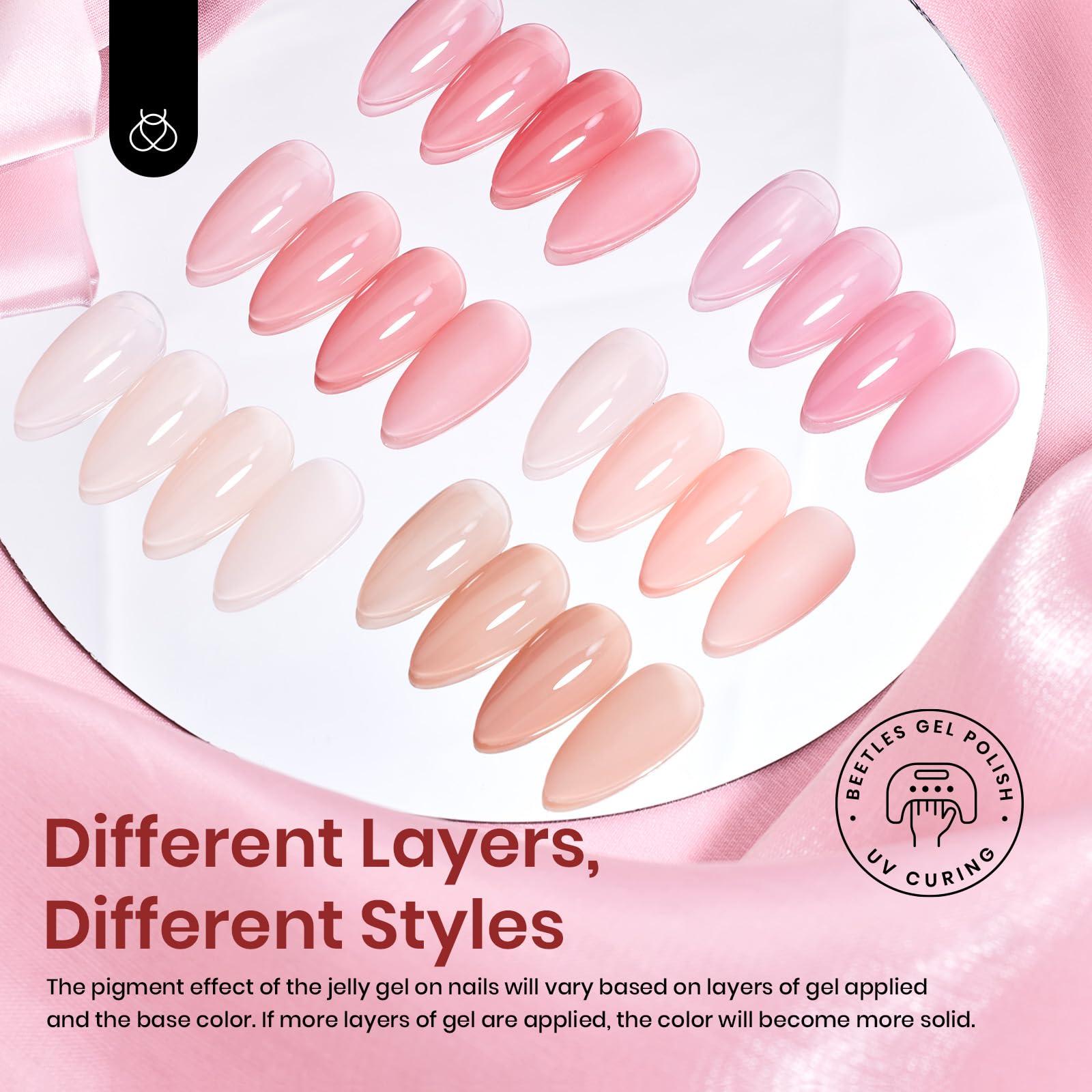 Beetles Jelly Gel Nail Polish Set, 6 Colors Jelly Gel Polish Kit Nude Pink Neutral Nail Art Design Sheer Translucent Gel Nail Kits Soak Off Uv Nail Lamp Cured Nail Manicure Gift for Women - Image 4