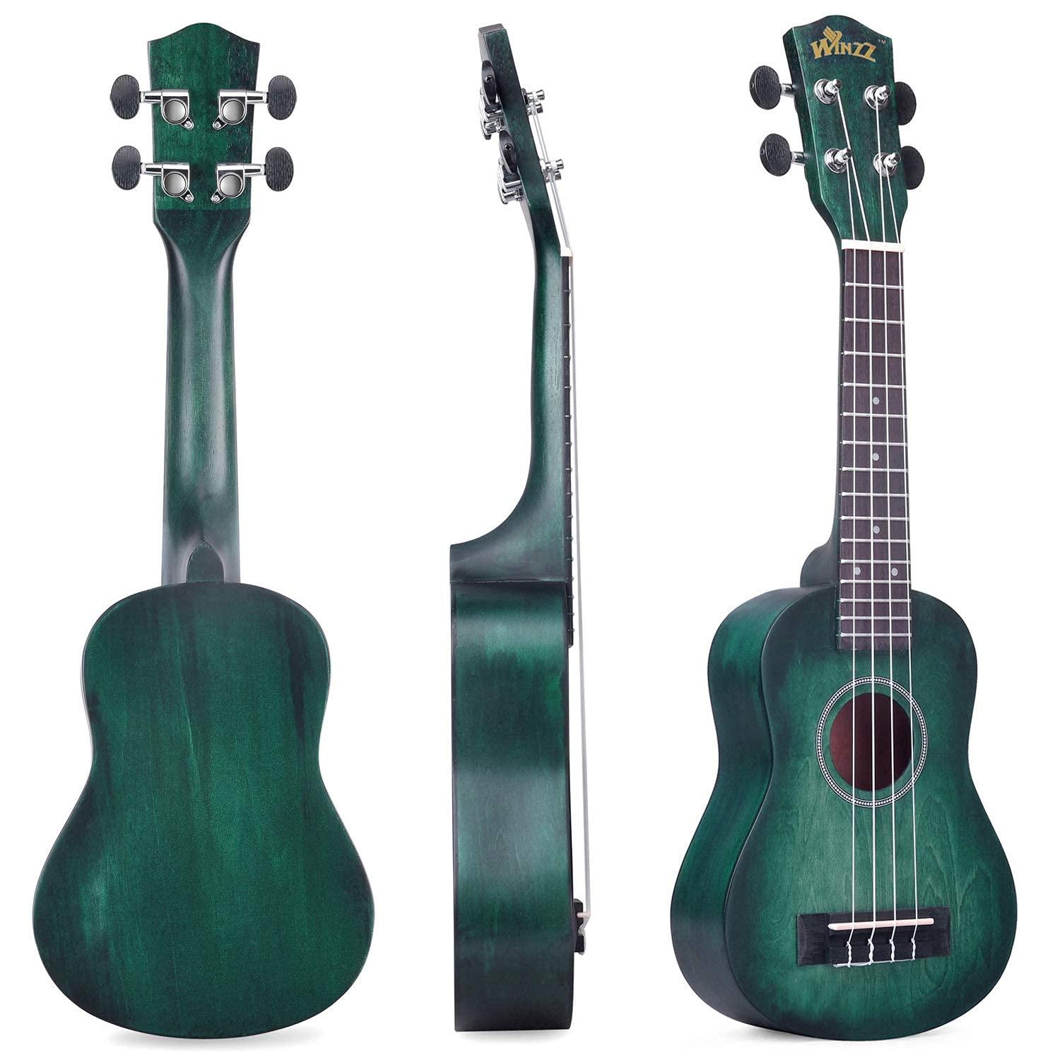 WINZZ HAND RUBBED Series - 21 Inches Soprano Ukulele Vintage Hawaiian Uke with Online Lessons, Bag, Tuner, Strap, Extra Strings, Fingerboard Sticker, Dark Hunter Green - Image 3