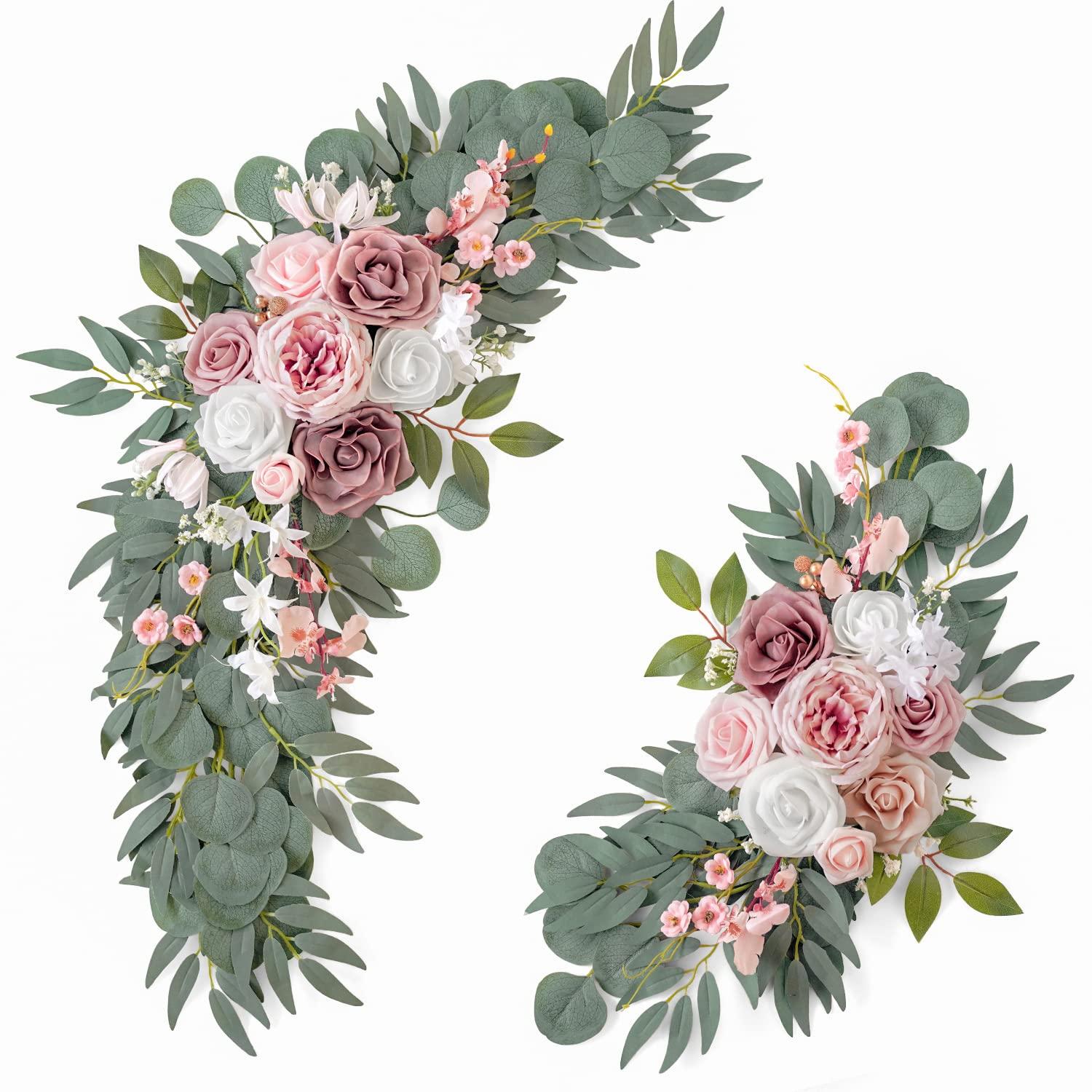 ponatia Wedding Arch Flowers (Pack of 2), Artificial Dusty Rose Flowers for Wedding Welcome Signs Decorations and Arch Flower for Wedding Ceremony Reception (Dusty Rose & Blush)