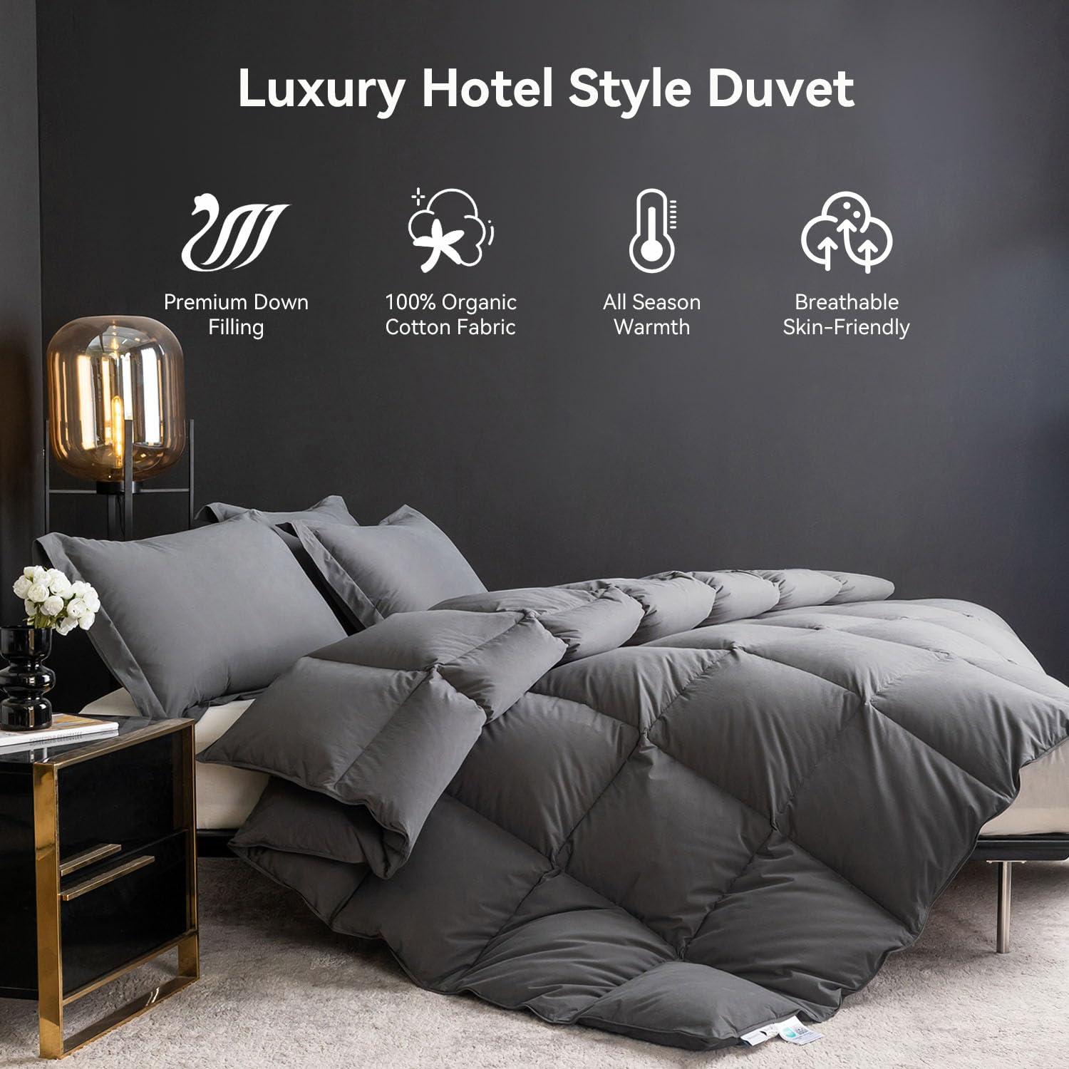WENERSI Feather Down Comforter Full/Queen Size,Hotel Style Bedding Comforter,750+ Fill Power,1200TC,100% Organic Cotton Fabric,All Season Grey Duvet Insert with 8 Corner Tabs - Image 3