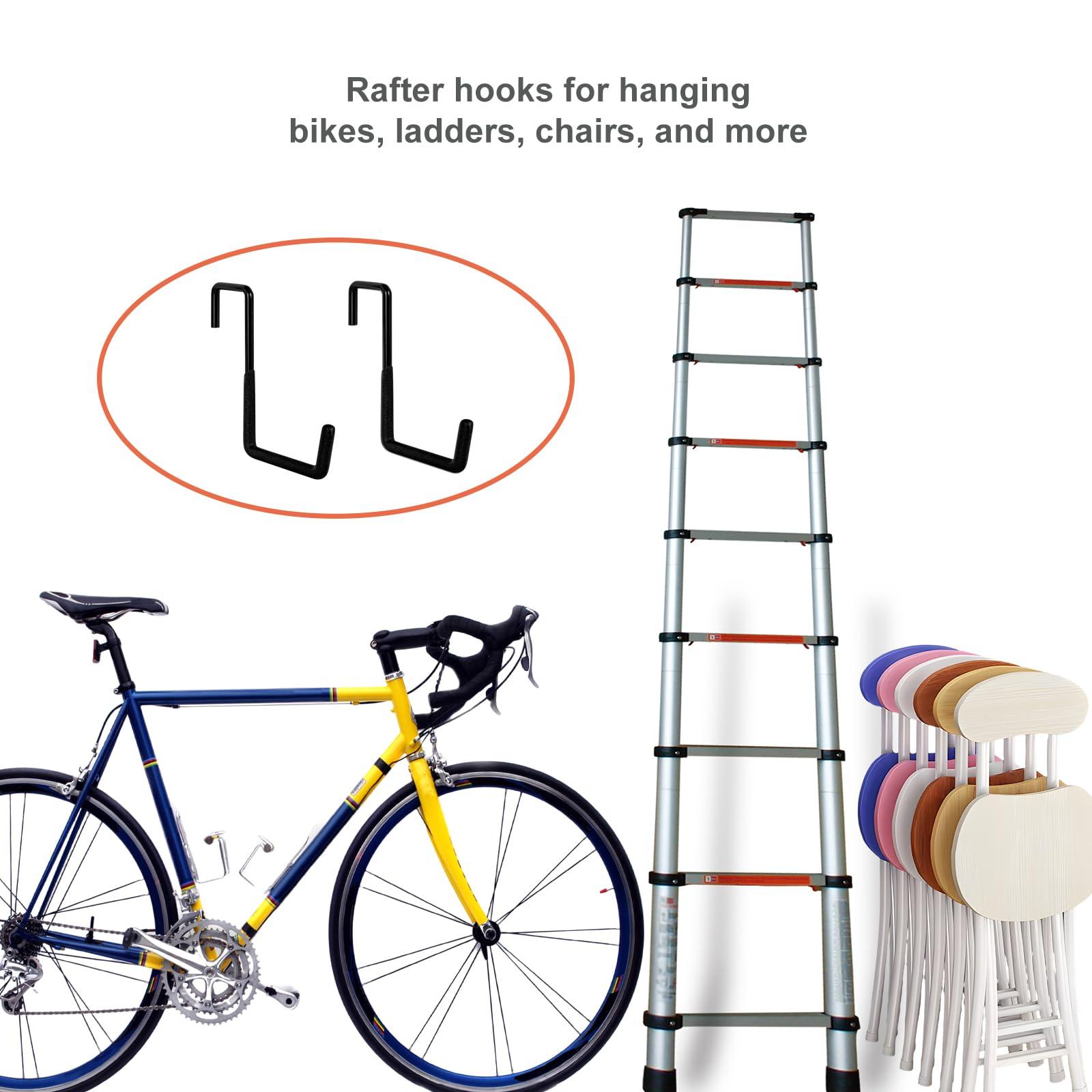 Gueryee Rafter Hanger Hook 2 Pcs, Large S Hooks, Upgraded Fence Hangers, Ladder and Bike Hanging Hooks for Storage, Heavy Duty Garage Utility Rafter Hook for Hanging Hose, Plants, Chairs and More - Image 5