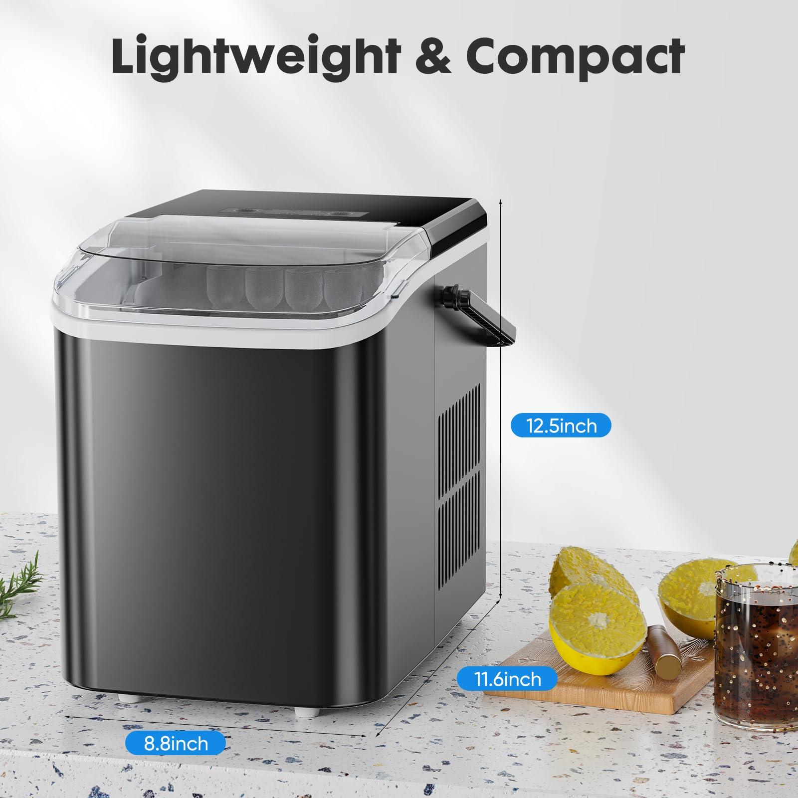 DUMOS Ice Maker Countertop Ice Machine Compact Size with Handle, 26lbs in 24Hrs, Black - Image 6
