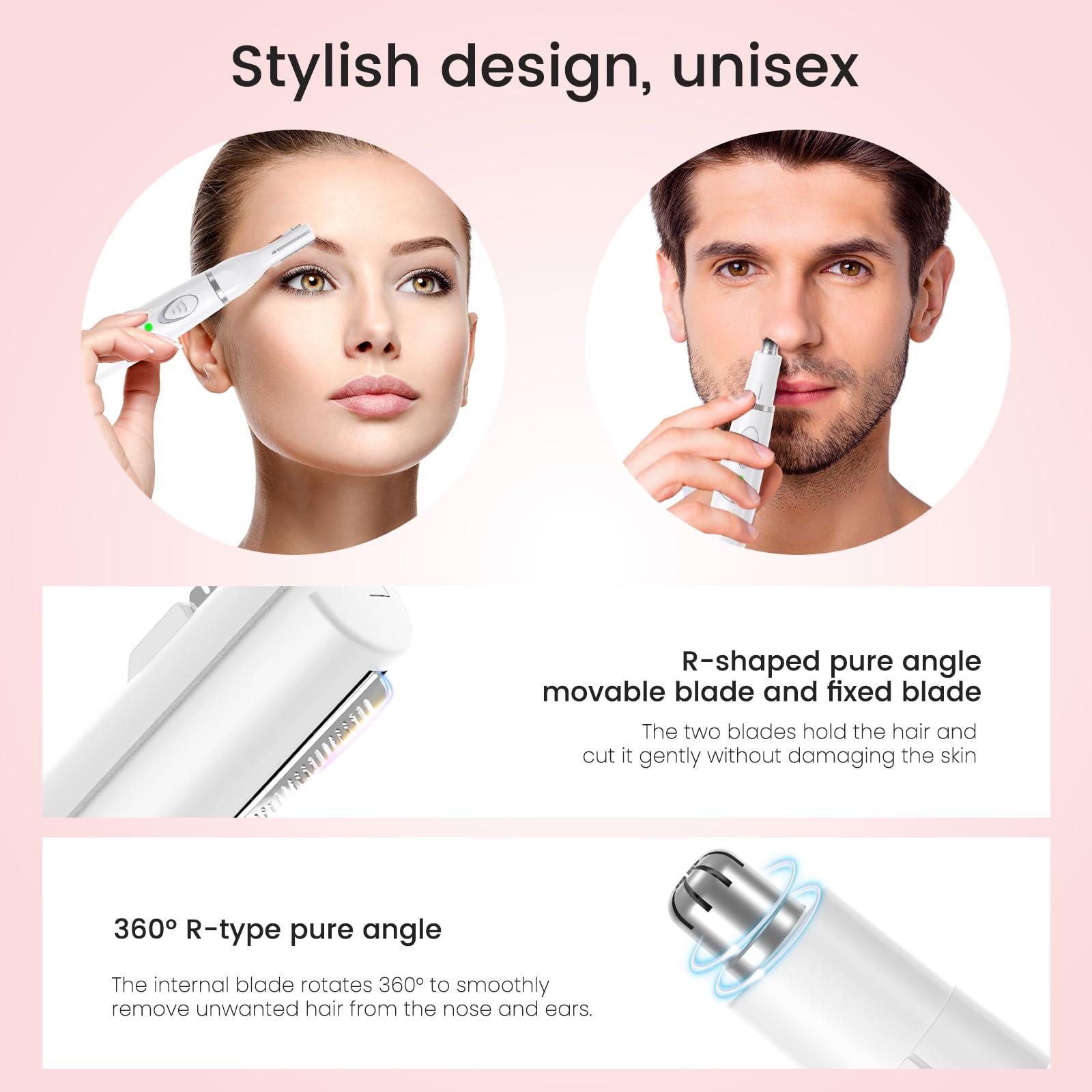 Yinowt Nose Hair Trimmer for Women - 2 in 1 Professional Painless Eyebrow and Facial Hair Trimmer for Men and Women, USB Rechargeable Trimmer Double Edged Blades Easy to Clean, White - Image 2