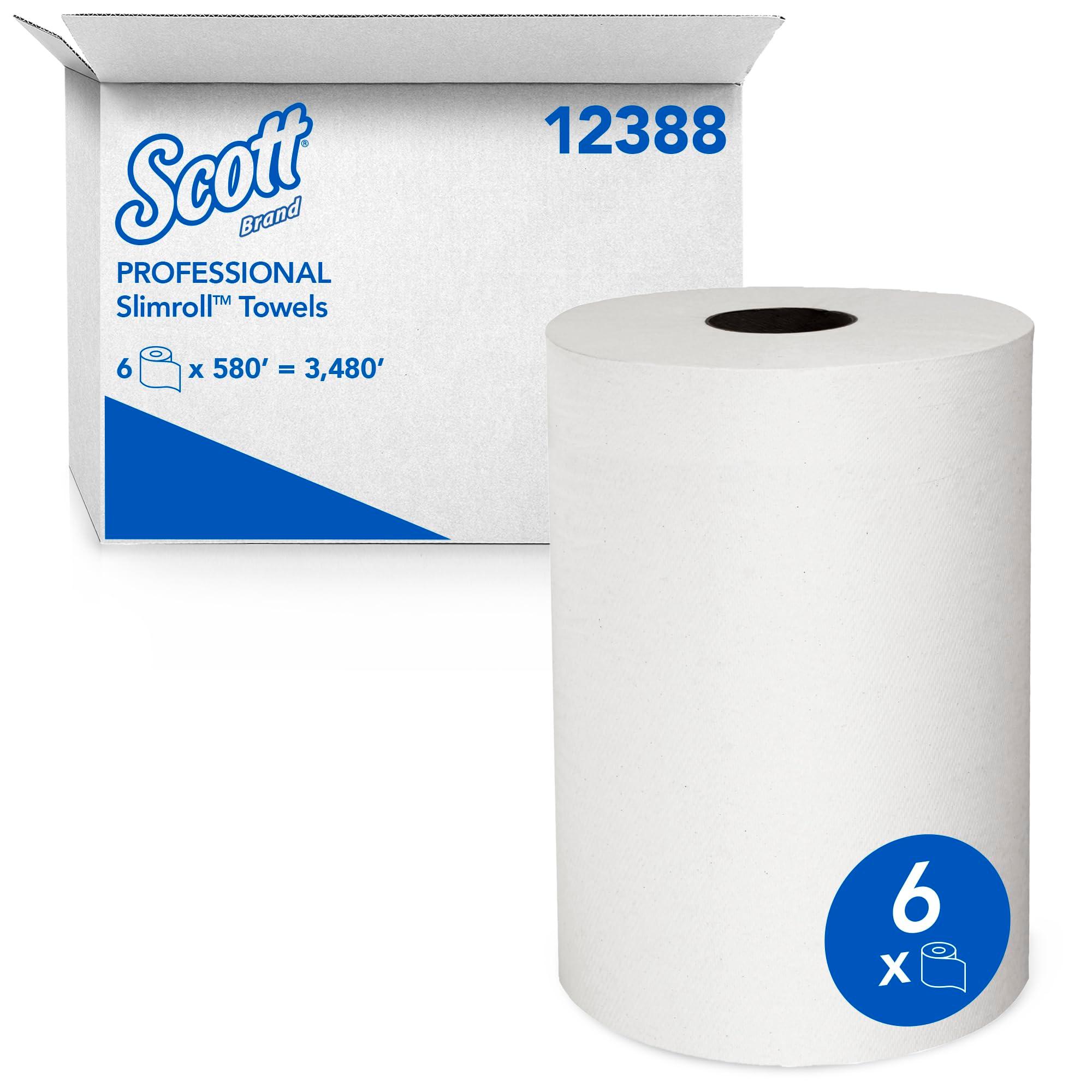 Scott Professional Slimroll Hard Roll Towels, Bulk (12388), Fast-Drying Absorbency Pockets, White, for compatible Kimberly-Clark Professional Dispensers (6 Rolls at 580' Each, 3,480'/Case)