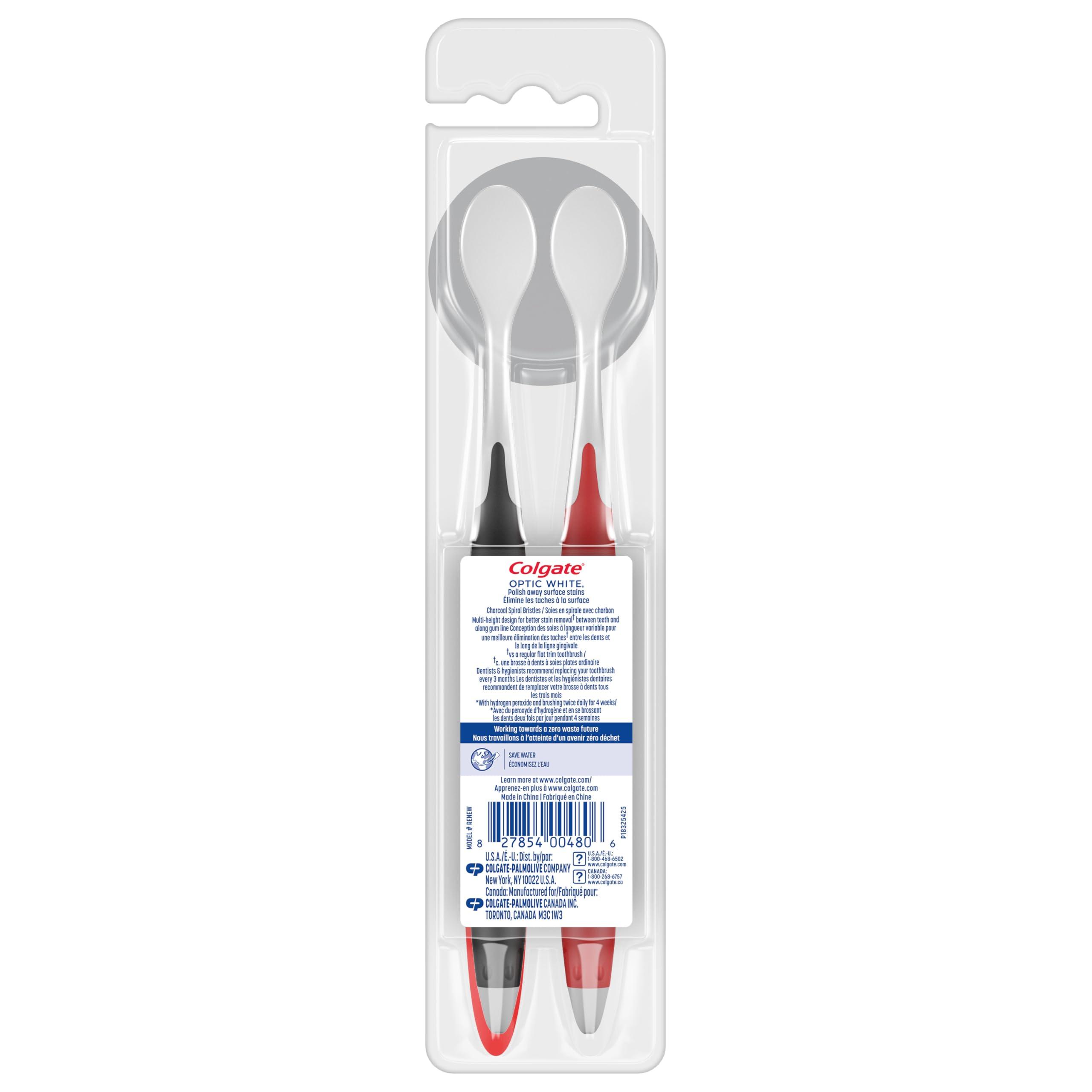 Colgate Optic White Pro Series Whitening Charcoal Toothbrush for Stain Removal, Soft Bristles, 2 Pack - Image 8
