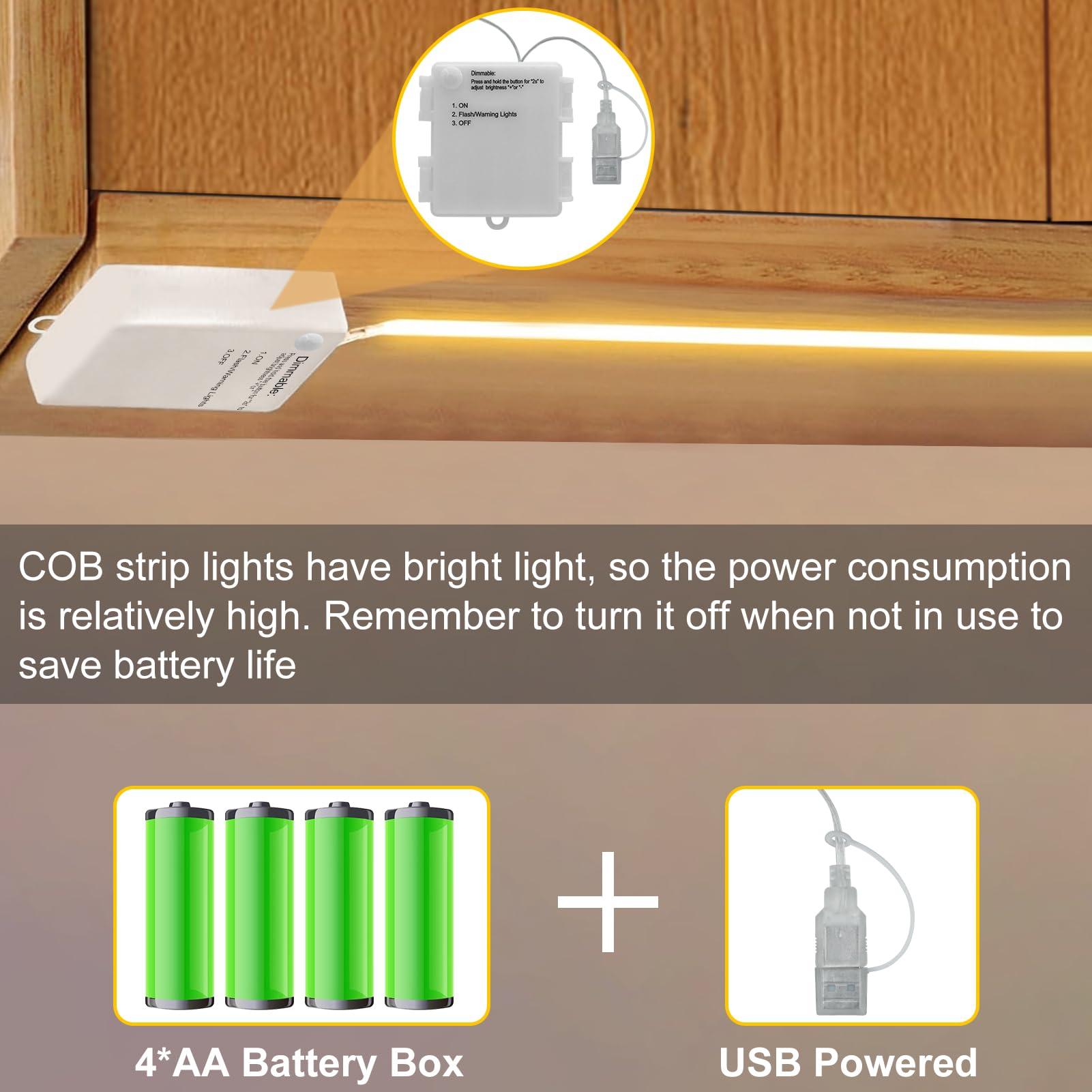 LumBelle COB LED Strip Lights Battery Powered, 6.6ft 640 LED Light Strip Dimmable Cuttable Flexible LED Tape Light for Bedroom, Dormitory, Tent, TV, Under Cabinet DIY Lighting Warm White 2700k - Image 2