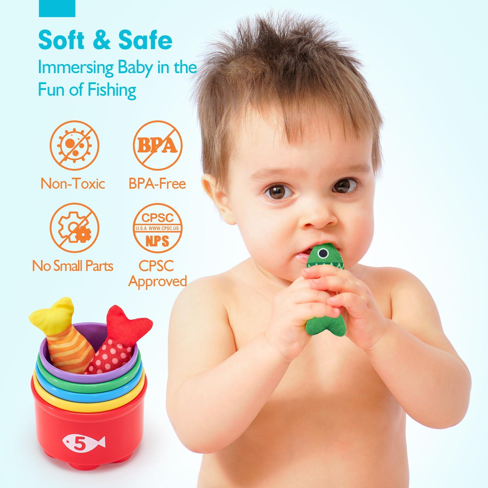 hahaland Montessori Toys for 1 Year Old - 10 in 1 Cloth Toddler Fishing Game with Stacking Cups, Baby Toy 12-18 Months One Year Old Boy Birthday Gift, Toddler Toys for 1 2 Year Old Boy Girl Gifts - Image 6