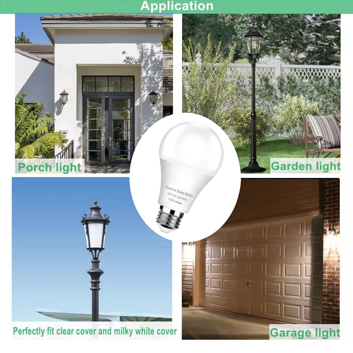 4-Pack Dusk to Dawn Light Bulbs Outdoor 75 Watt Equivalent, Automatic On/Off Sensor LED Bulb, 10W Daylight 5000K,1100 Lumen, A19 E26 Bulbs Photocell for Wall lamp Porch Garage Yard Light(Non-dimmable) - Image 3