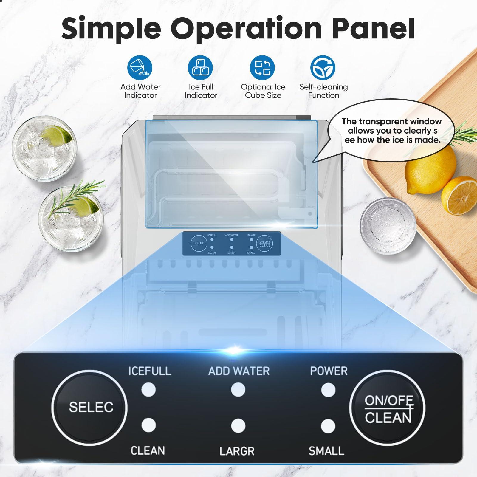 Sweetcrispy Countertop Ice Maker, Portable Ice Machine Self-Cleaning, 9 Cubes in 6 Mins, 26 lbs/24Hrs, 2 Sizes of Bullet Ice for Home Party Office - Image 4