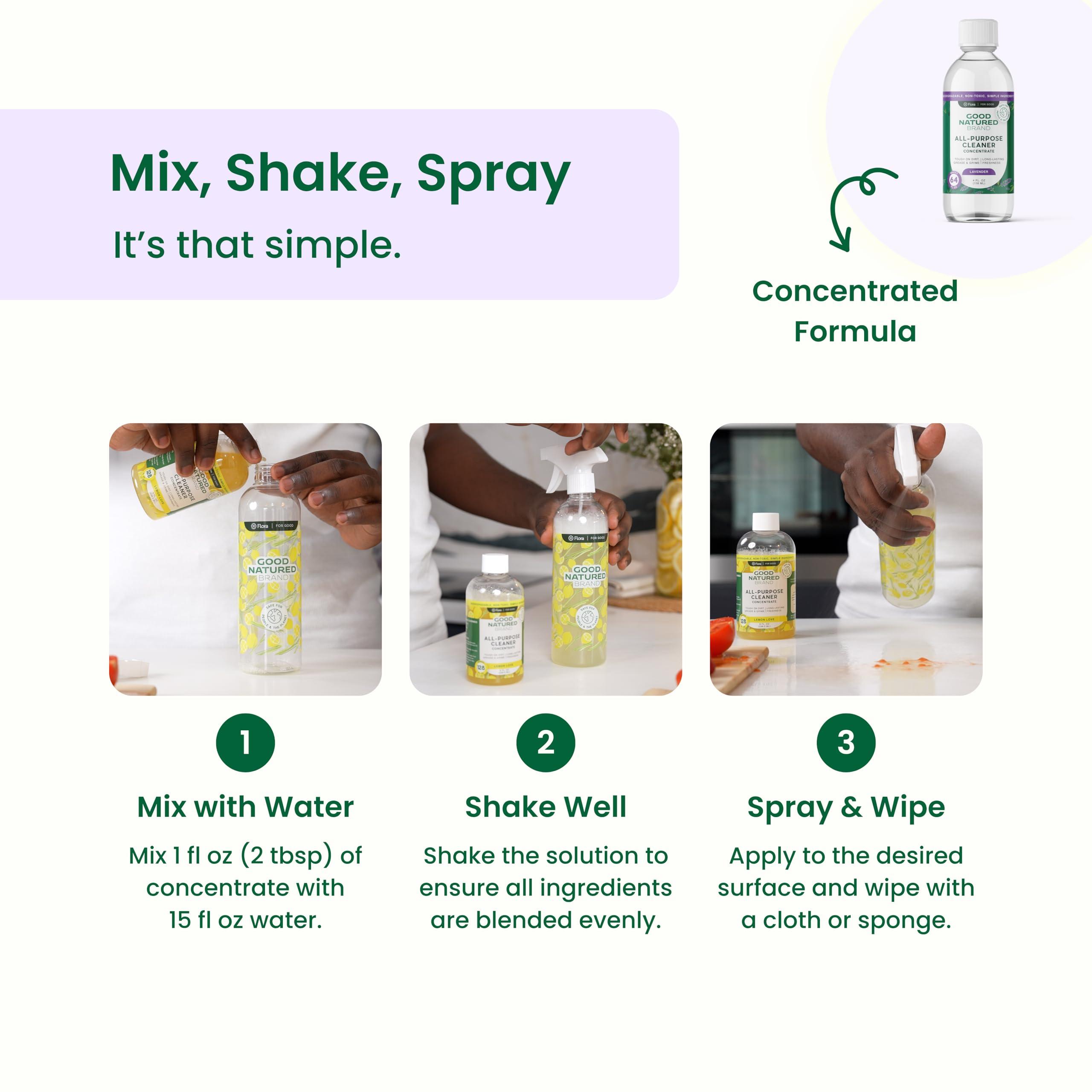 Good Natured Brand All-Purpose Cleaner Concentrate + 16 oz Bottle | Multi-Surface Cleaner | Natural Lavender Essential Oil | Multipurpose Cleaner | 4oz makes 64oz - Image 4
