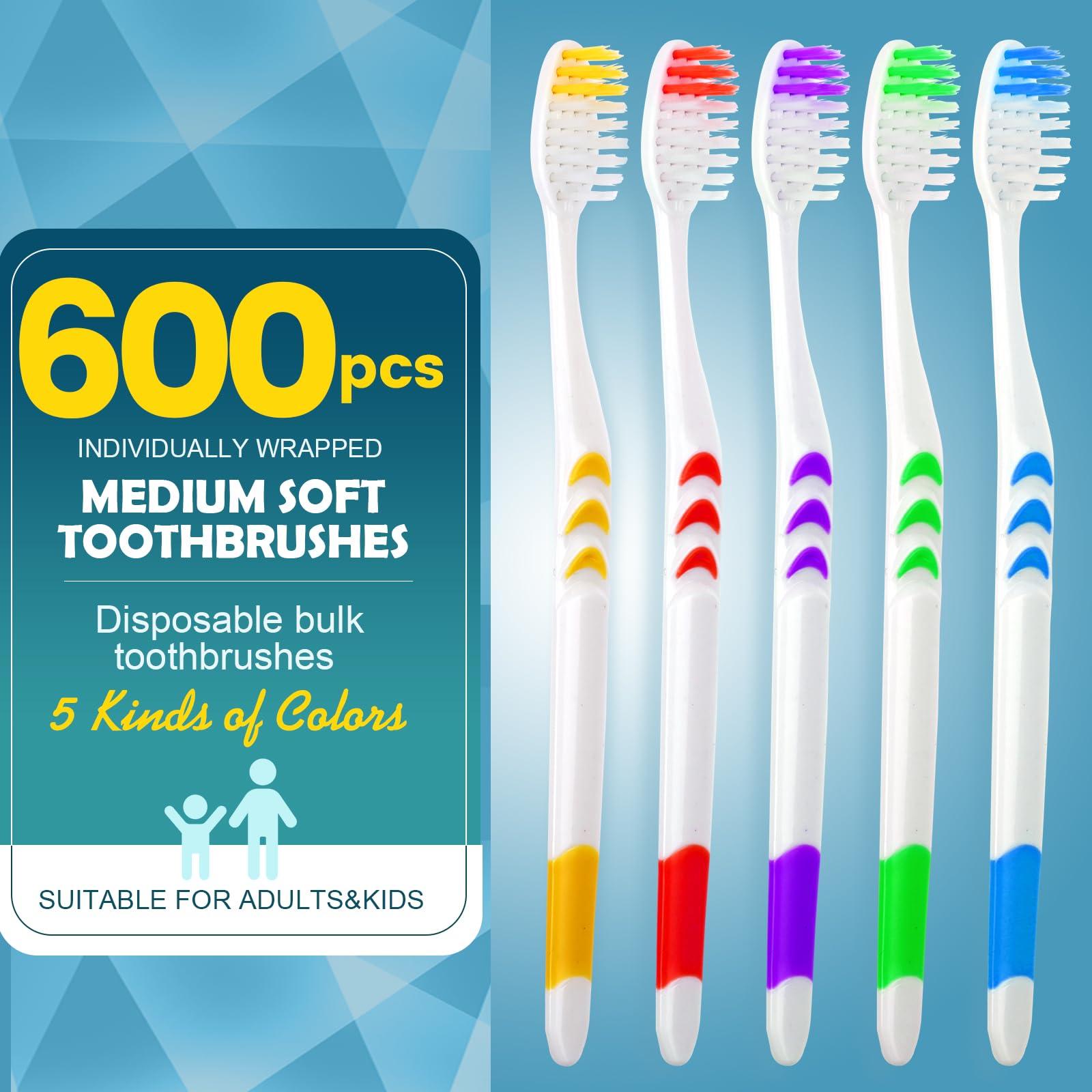 Navona 600 PCS Premium Individually Wrapped Bulk Toothbrush Pack, Disposable Toothbrushes, Kids Toothbrush, Medium Soft Bristle Toothbrushes, Ergonomics Handle, Perfect for Travel Hotel Donation - Image 2