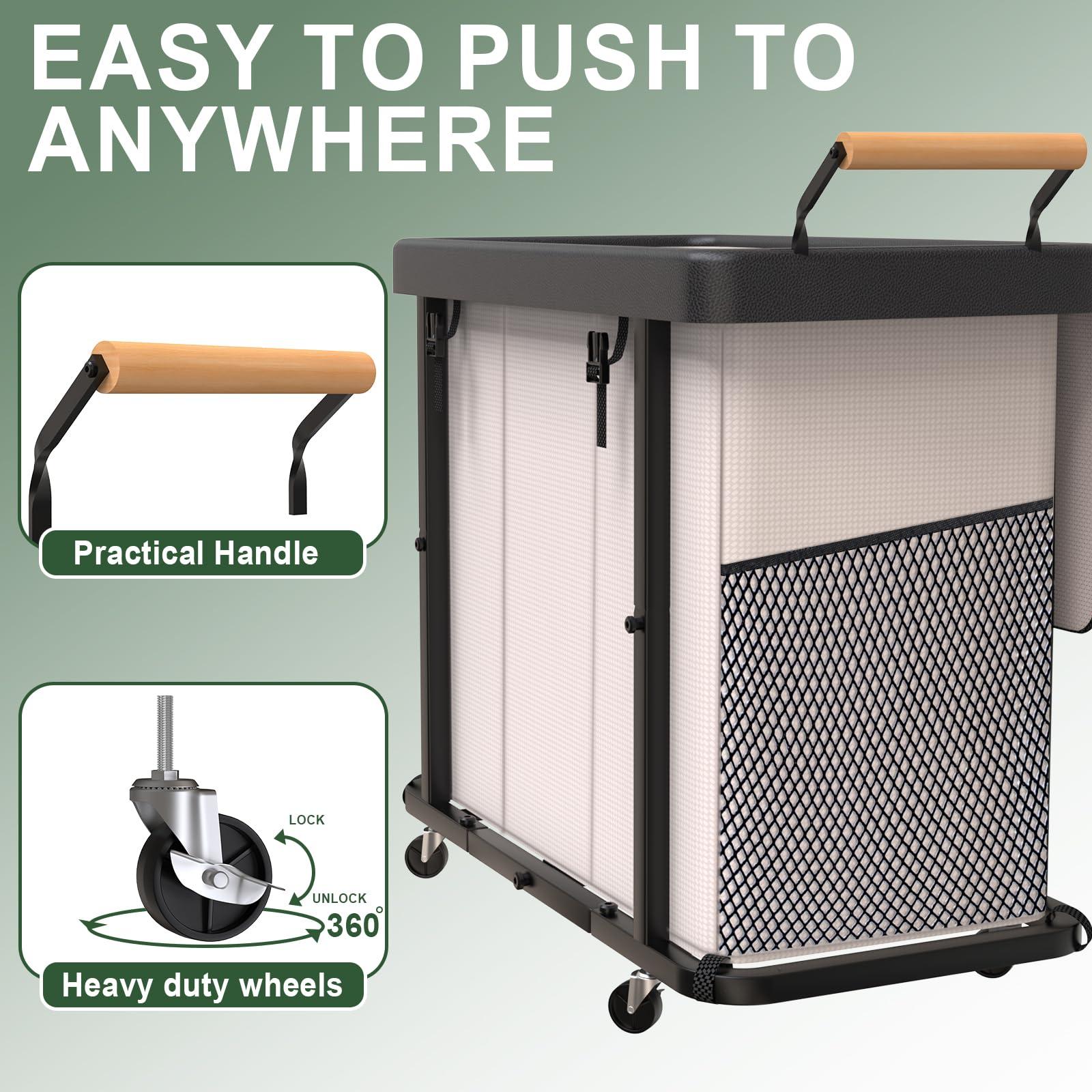 230L (60 Gal) Extra Large Fashion Laundry Sorter 3 Section with Lid, Rolling Laundry Basket Hamper with Handle, Laundry Organizer Storage Cart with Sturdy Metal Frame for Laundry Room, Hotel, White - Image 4