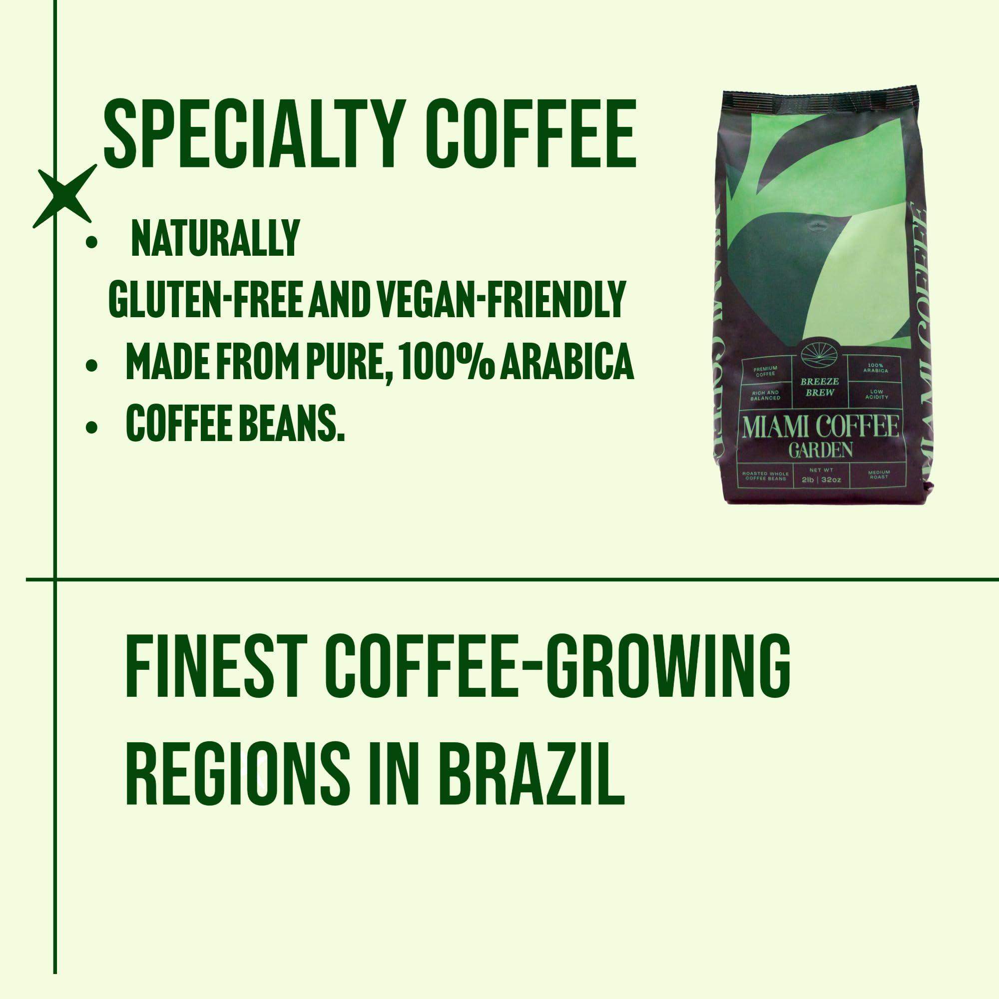 Miami Coffee Garden Breeze Brew, Brazilian Premium Ground Coffee, Rich and Balanced, 100% Arabica, Low Acid, Fitnest Coffee Regions in Brazil, Medium Roast, 12oz - Image 2