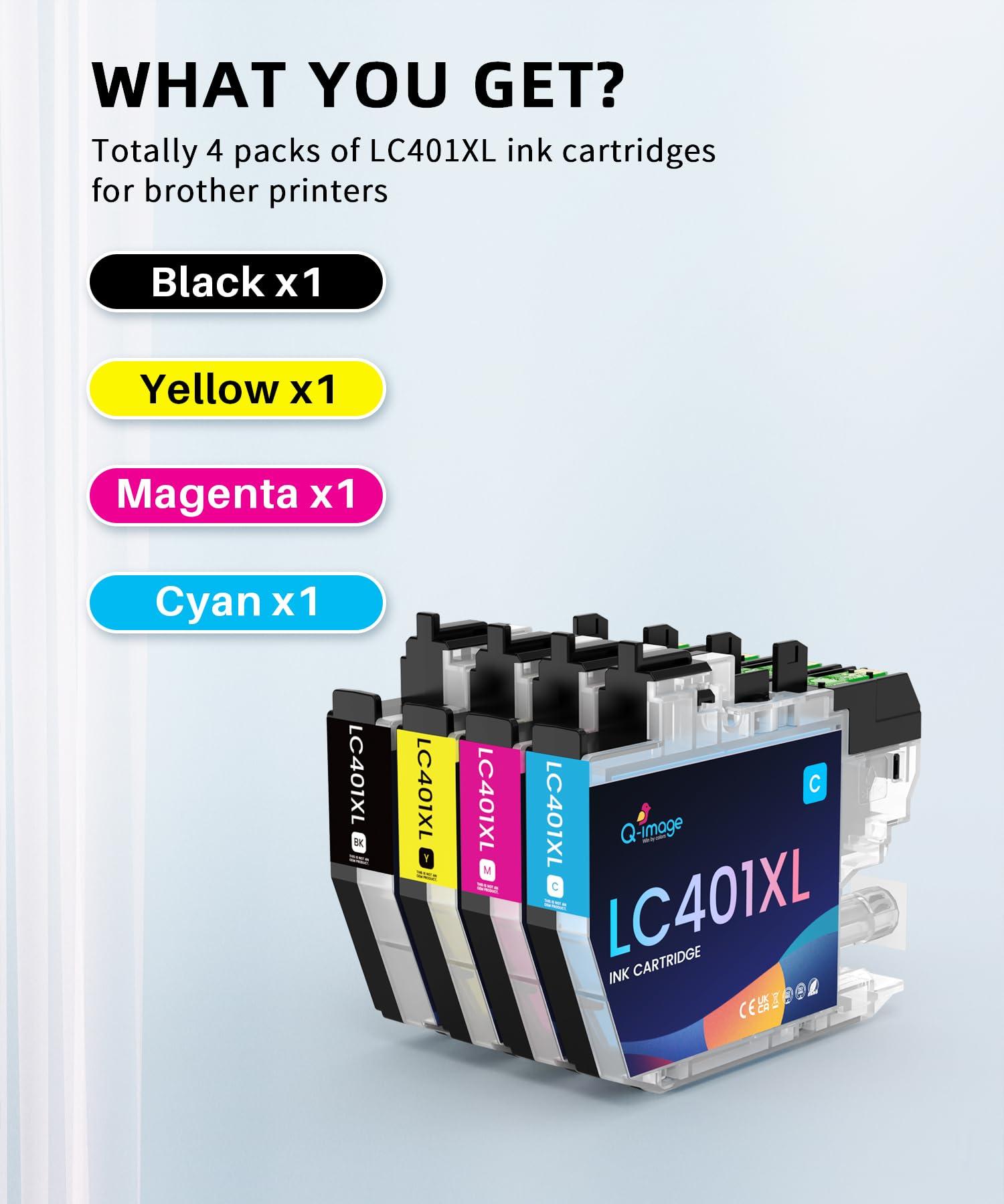 LC401XL LC401 Ink Cartridges Compatible for Brother LC401 XL LC401XL Ink CartridgesHigh Yield Work for MFC-J1010DW MFC-J1012DW MFC-J1170DW Printer (1 Black, 1 Cyan, 1 Magenta, 1 Yellow,4 Pack) - Image 4