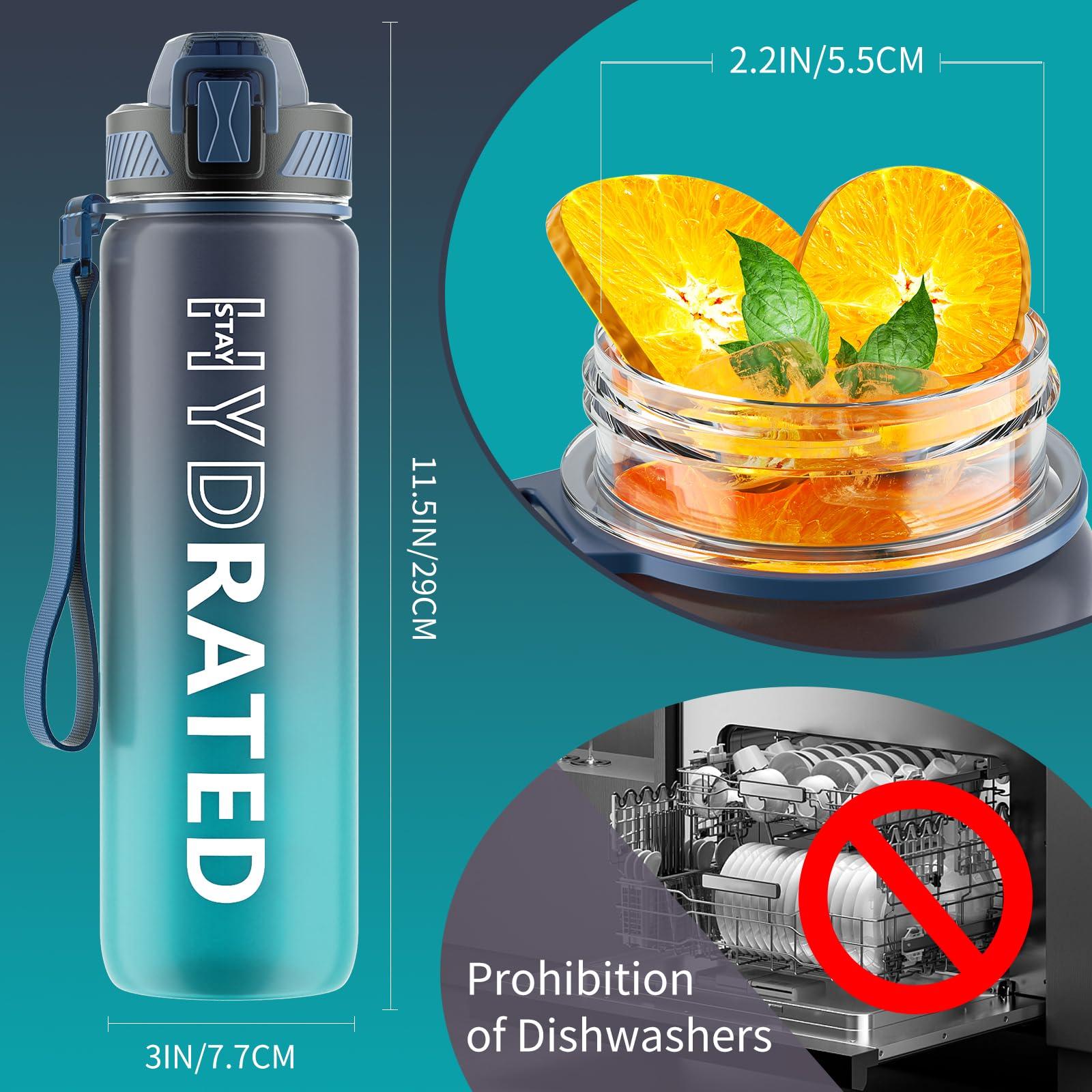 QLUR Water Bottle with Straw, 32oz Motivational Water Bottles with Time Marker to Drink, Tritan BPA Free, 1L Sports Water Bottle with Carry Strap LeakProof for Women Gym Fitness Outdoor (1 Pack) - Image 2