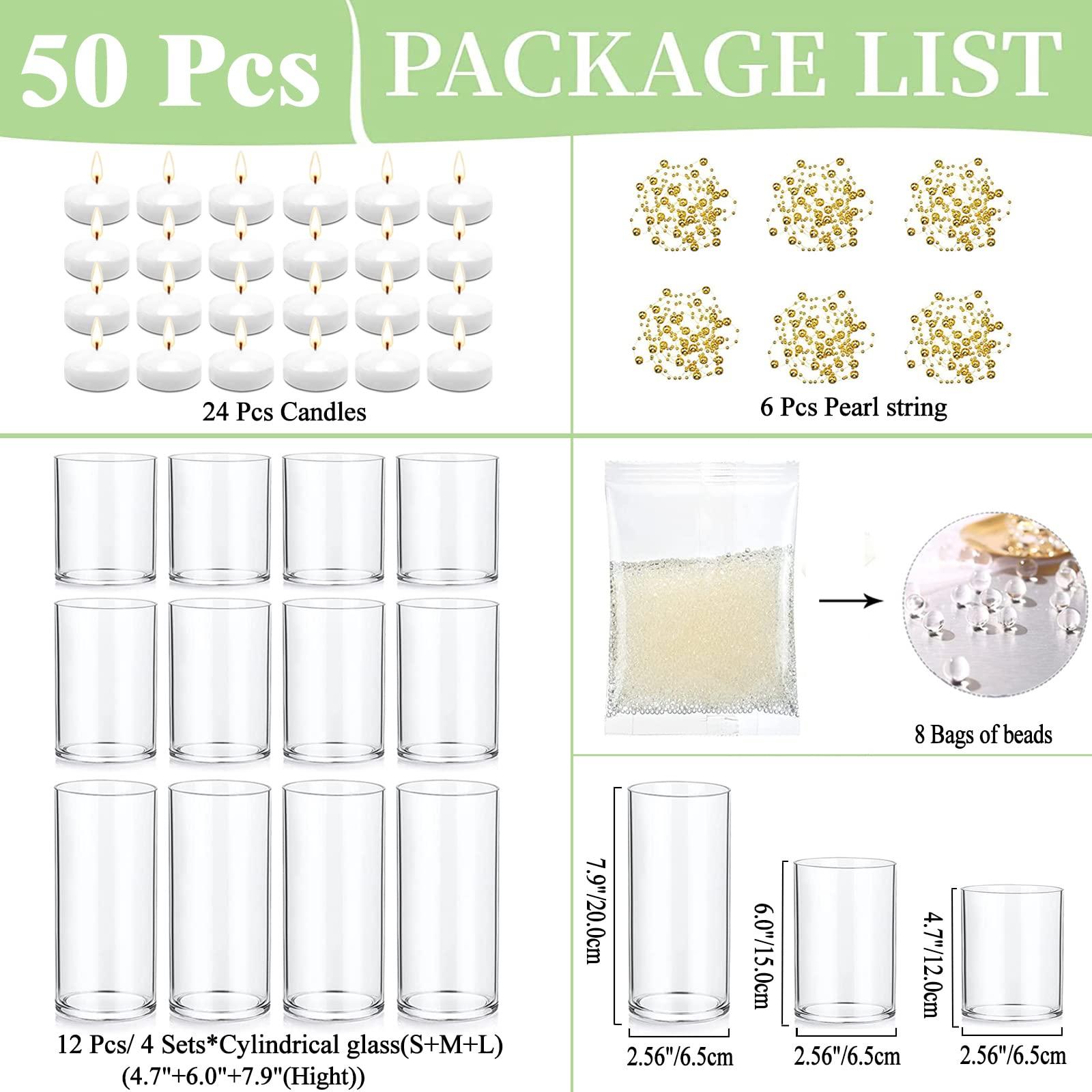 UDU 12 Set Glass Cylinder Vases for Centerpieces with 80000 Vase Filler 24 White Floating Candles 6 Pearl String for Wedding Party Home Table Decoration - Image 3