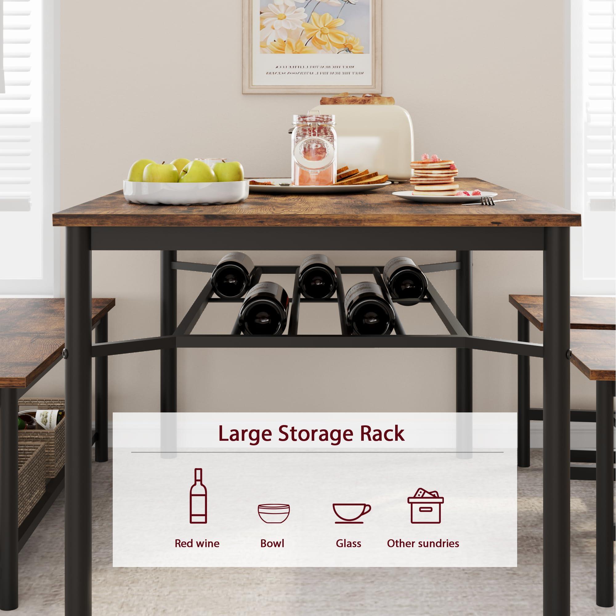 IDEALHOUSE Dining Table Set for 4, Kitchen Table and 2 Chairs with Storage Bench, 47.2" Rectangular Kitchen Table Set with Wine Rack, Dining Room Table Set for Small Space, Apartment, Rustic Brown - Image 8