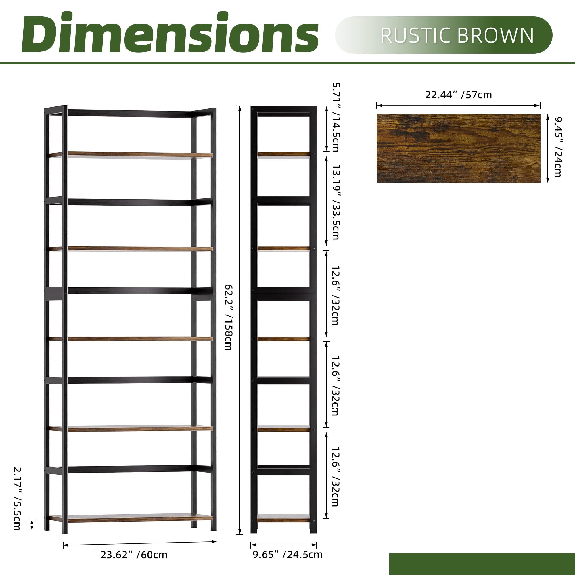 vovala 5-Tier Bookshelf, Industrial Bookcase with Bamboo Frame, Modern Display Standing Shelf Unit, Tall Wood Storage Organizer for Living Room, Home Office, Rustic Brown - Image 3