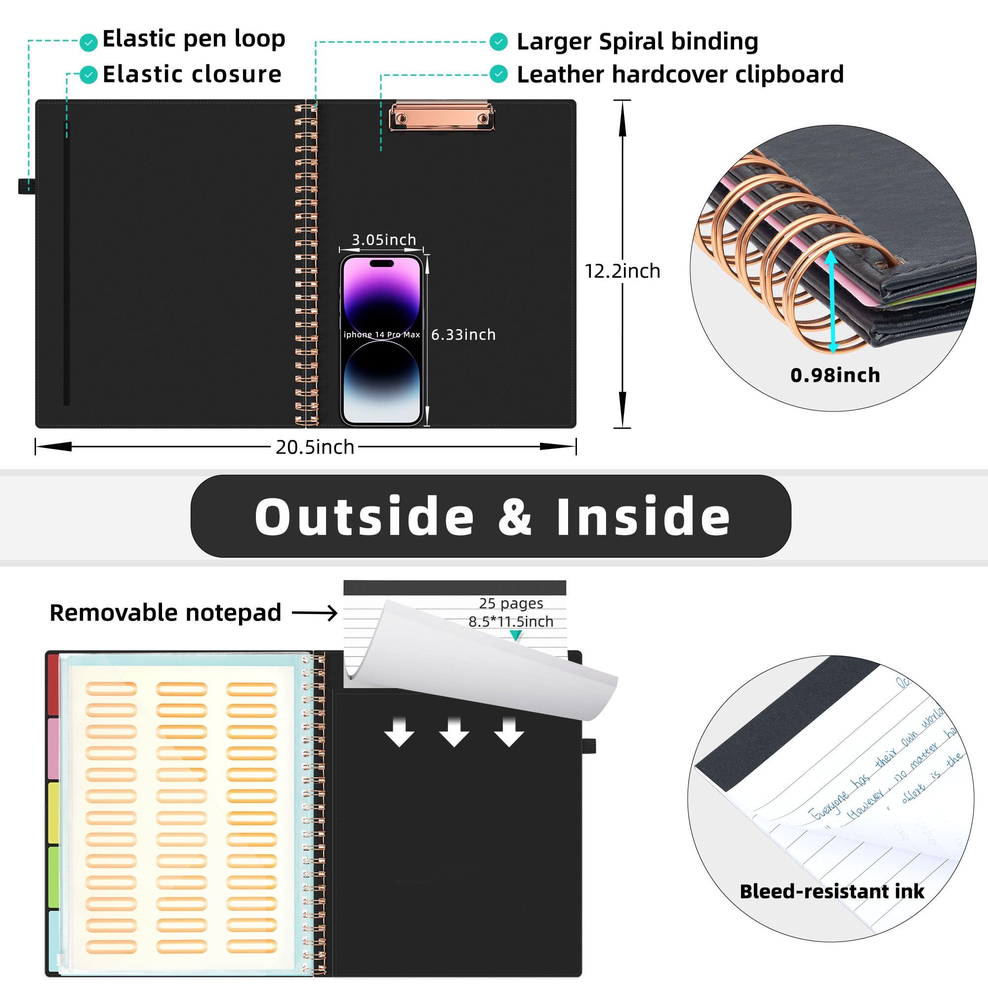 Ospelelf Leather Clipboard Folio with Notepad for Letter Size, Spiral Clipboard Folder with Storage Zipper Pouch, 5 Folders with 10 Pockets, 39 Divider Label Stickers, Pen Loop Series (Black) - Image 3