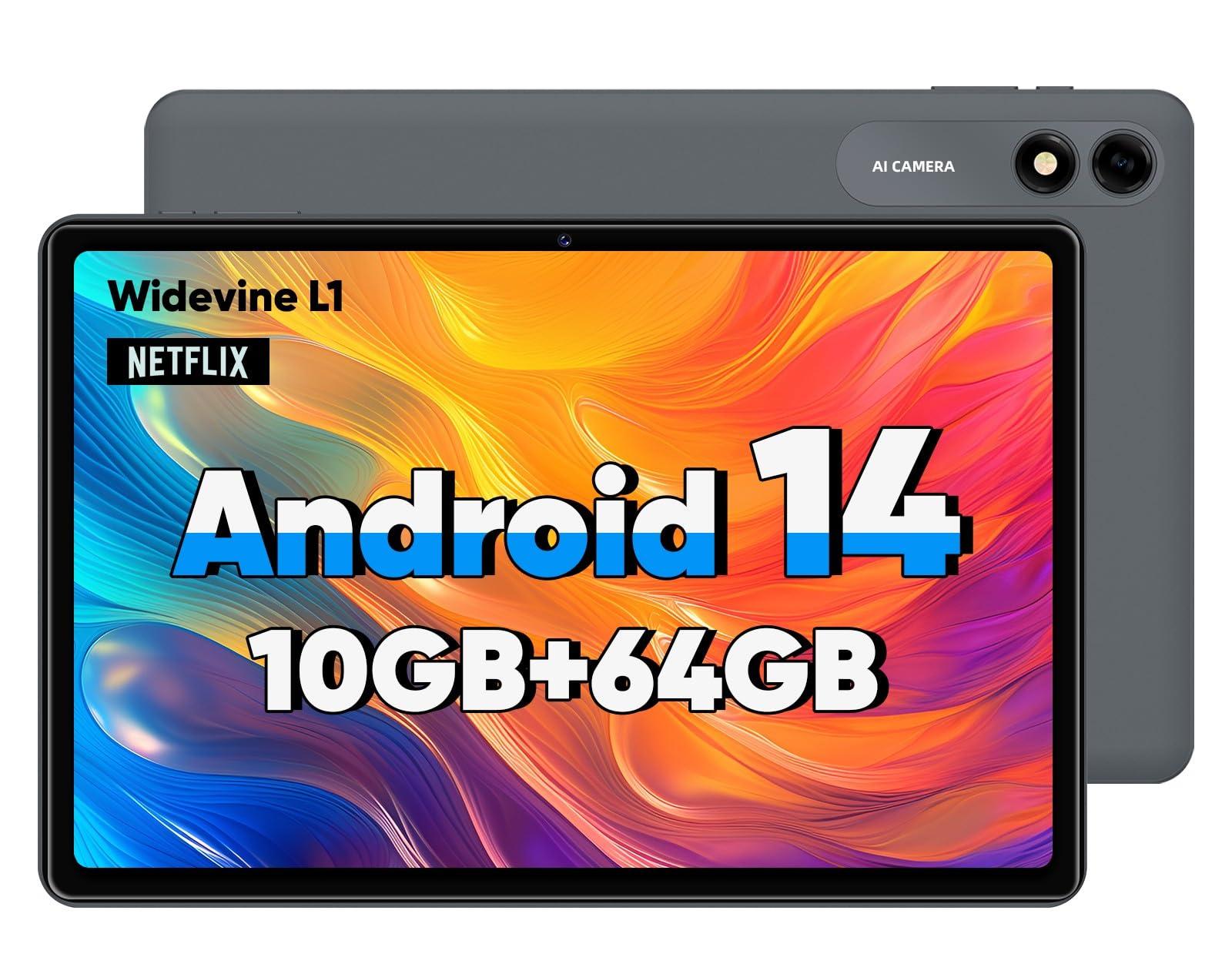 COLORROOM Android Tablet, 10.1 inch Octa-Core Android 14 Tablets with 10GB RAM + 64GB ROM 1TB Expand, GPS, 6000mAh, 1280x800 IPS Display, BT5.0, Dual Camera, WiFi 5, GPS (Black)