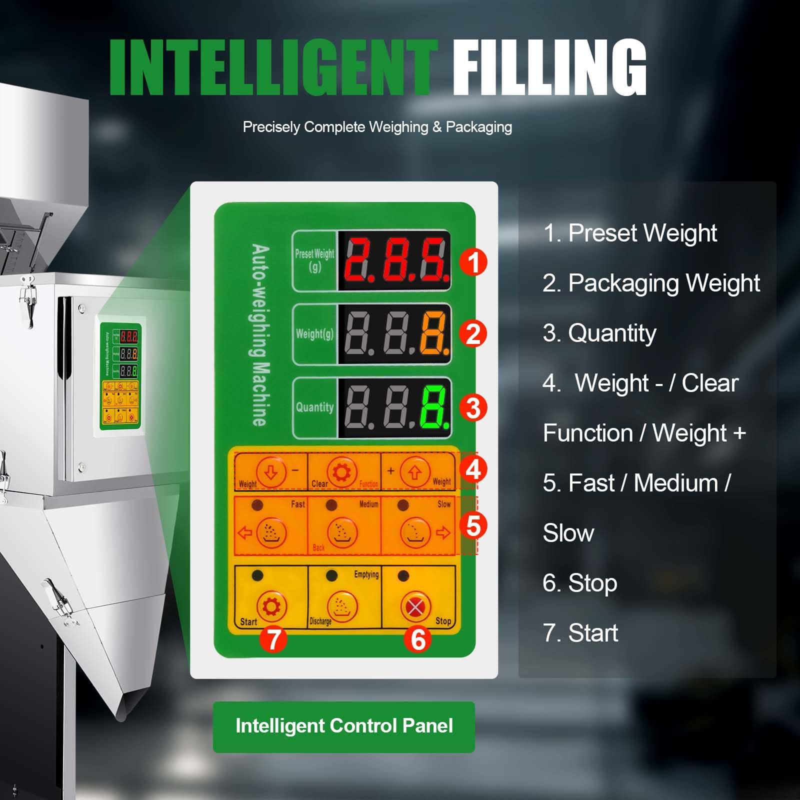 10-999G 110V Powder Filling Dispenser, Fully Automatic Packaging Filler, Stainless Steel Heavy Duty Granule Weigh Filler with Foot Pedal for Seed Grains - Image 3