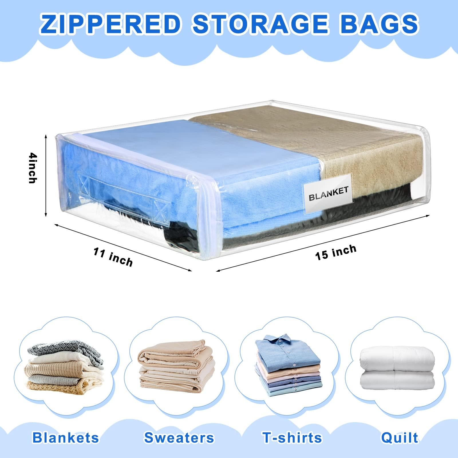 Kenning Set of 20 Clear Vinyl Zippered Storage Bags for Sheet Organizer Plastic Sweater Bags with Handle Pocket for Bed Blanket Throw Pillow(White,11 x 15 x 4 Inch) - Image 3