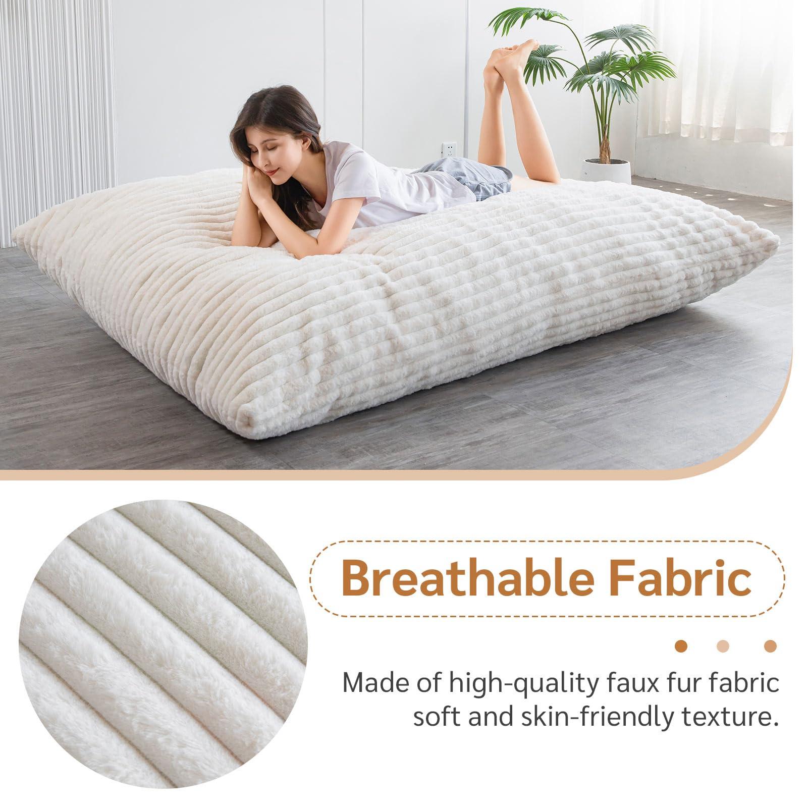 BYBYME 3 in 1 Bean Bag Chairs, Bean Bag Bed for Adults High-Density Foam Filling, Convertible Sofa Bed Faux Fur, Giant Bean Bag Chairs for Adults - Image 8