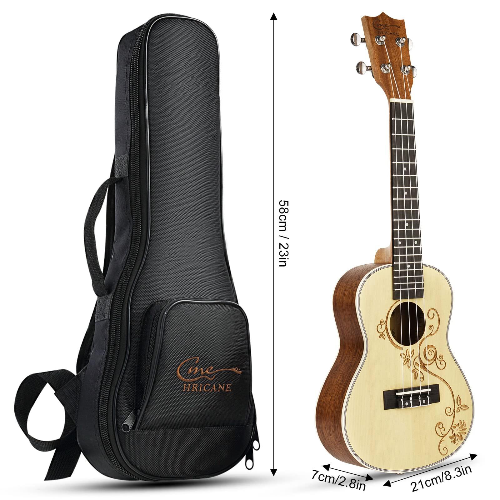 Hricane Concert Ukulele 23 Inch Spruce Flower Top Sapele Professional Ukuleles for Beginners with Bag, Digital Tuner, Strap, 4 Strings Set, Pick, Cleaning Cloth - Image 8
