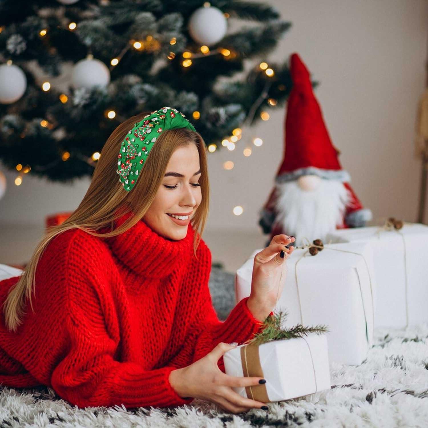 YAHPERN Christmas Headband for Women Christmas Accessories Xmas Bow Tree Snowflake Knotted Headbands Crystal Top Knot Headband - Image 3