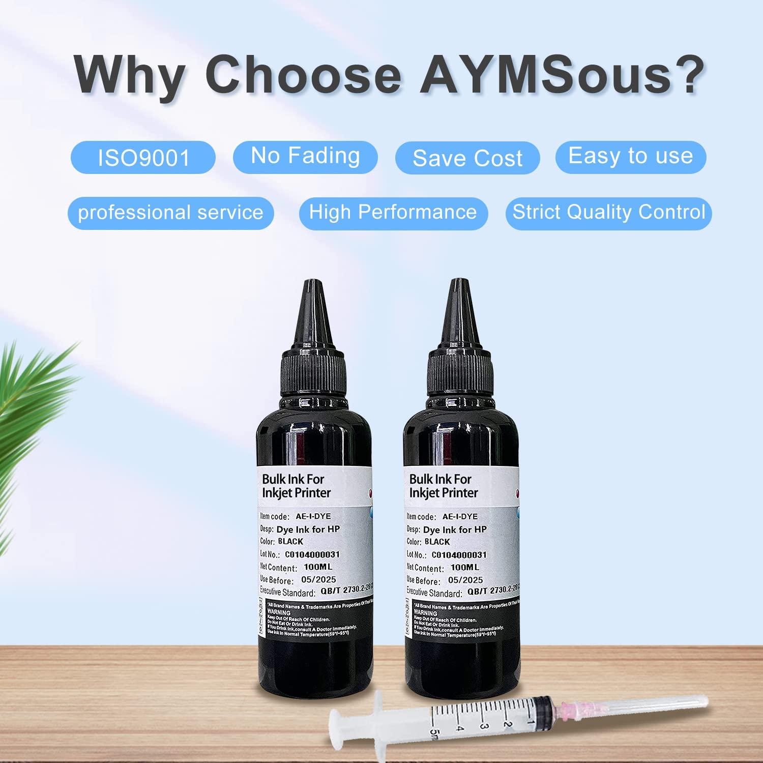 AYMSous Ink Refill Kit Refill Ink for HP 60 61 63 64 65 901 902 932 952 950 951 564 Refillable Ink Cartridge for HP Envy 4500 4520 5643 OfficeJet 6500a 6500 6000(2x100ML 2 Black) - Image 7