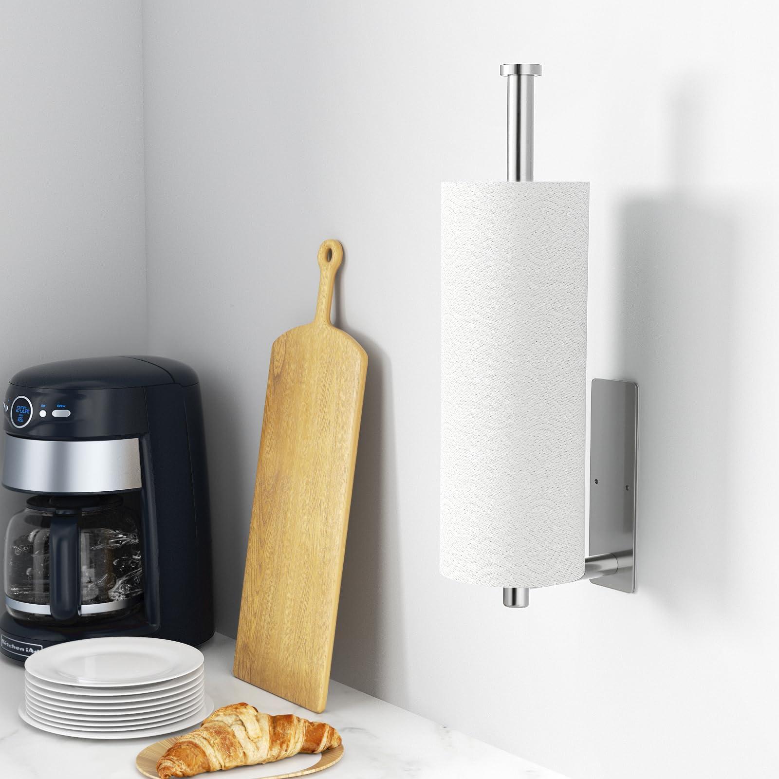 Paper Towel Holder - Self-Adhesive or Drilling, Brushed Nickel, Wall Mounted, SUS304 Stainless Steel Kitchen Roll Dispenser Under Cabinet - Image 3