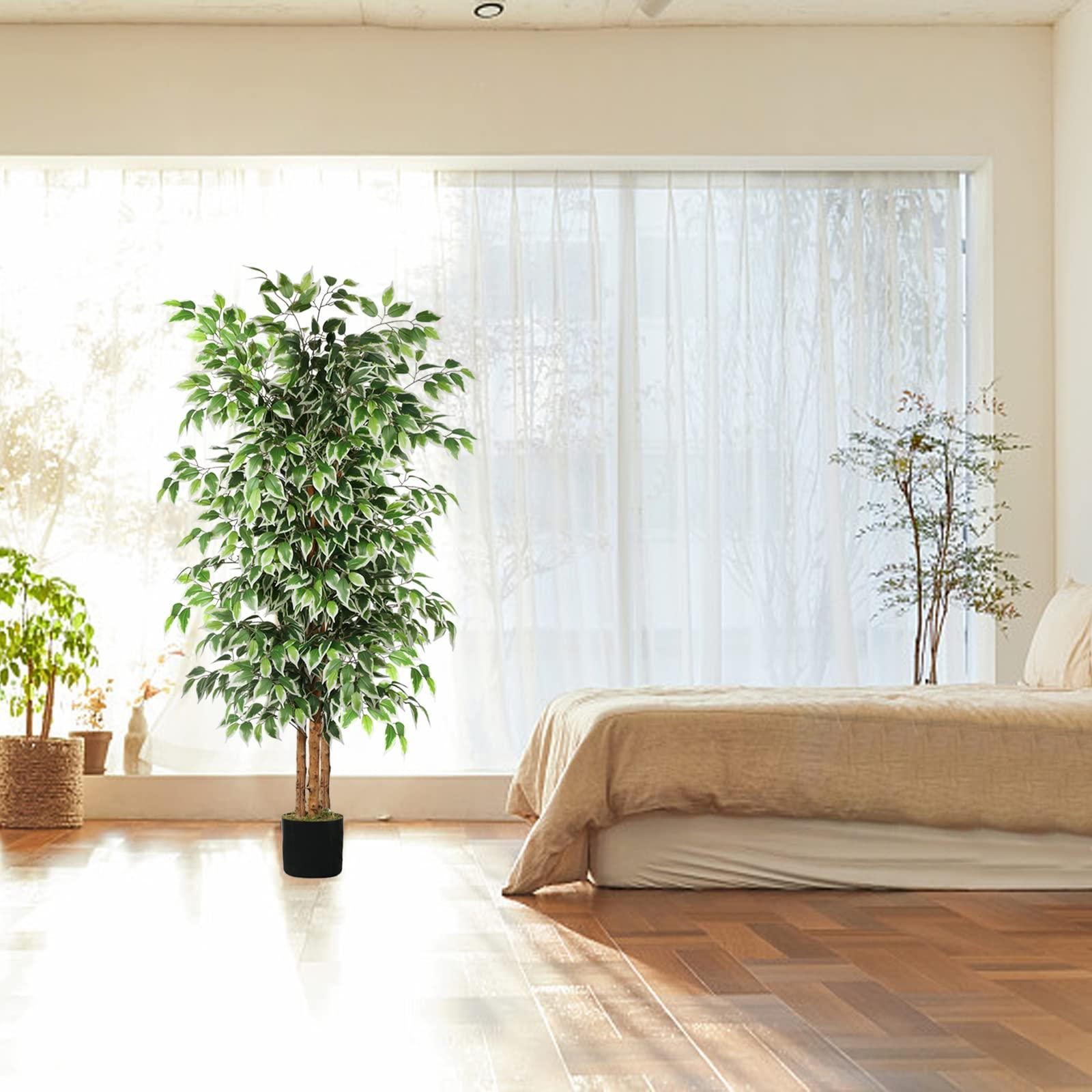 GTIDEA 6ft Artificial Tree Ficus, Tall Faux Trees Indoor with Natural Trunk and Fake Silk Tree Fake Plants for Home Spring Decor Living Room Outdoor Balcony House Office (Included Dried Moss) - Image 6