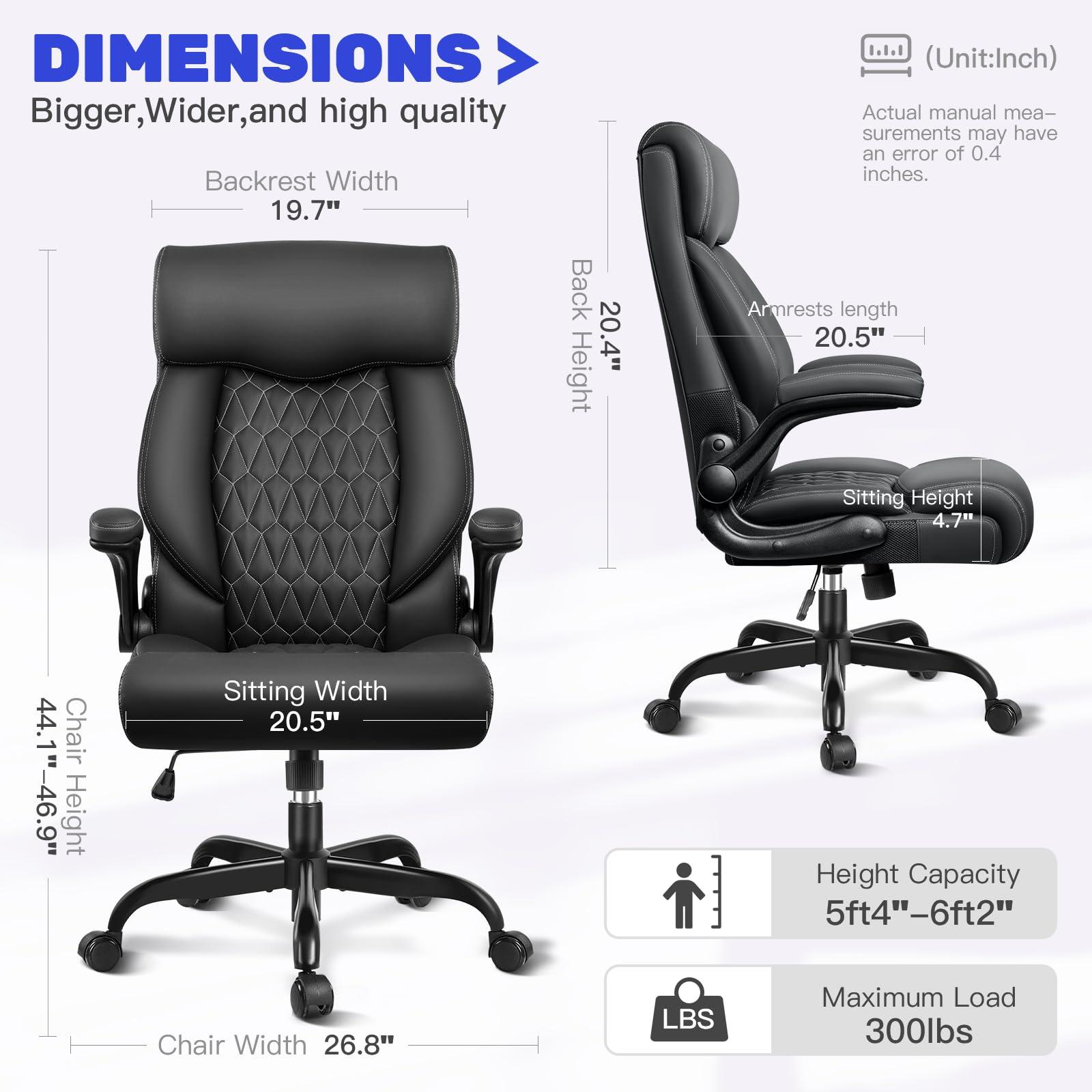 BestGlory High Back Executive Office Chair - Ergonomic Computer Desk With Rocking Function, Leather Managerial With Adjustable Flip-Up Armrests and Lumbar Support - Image 2