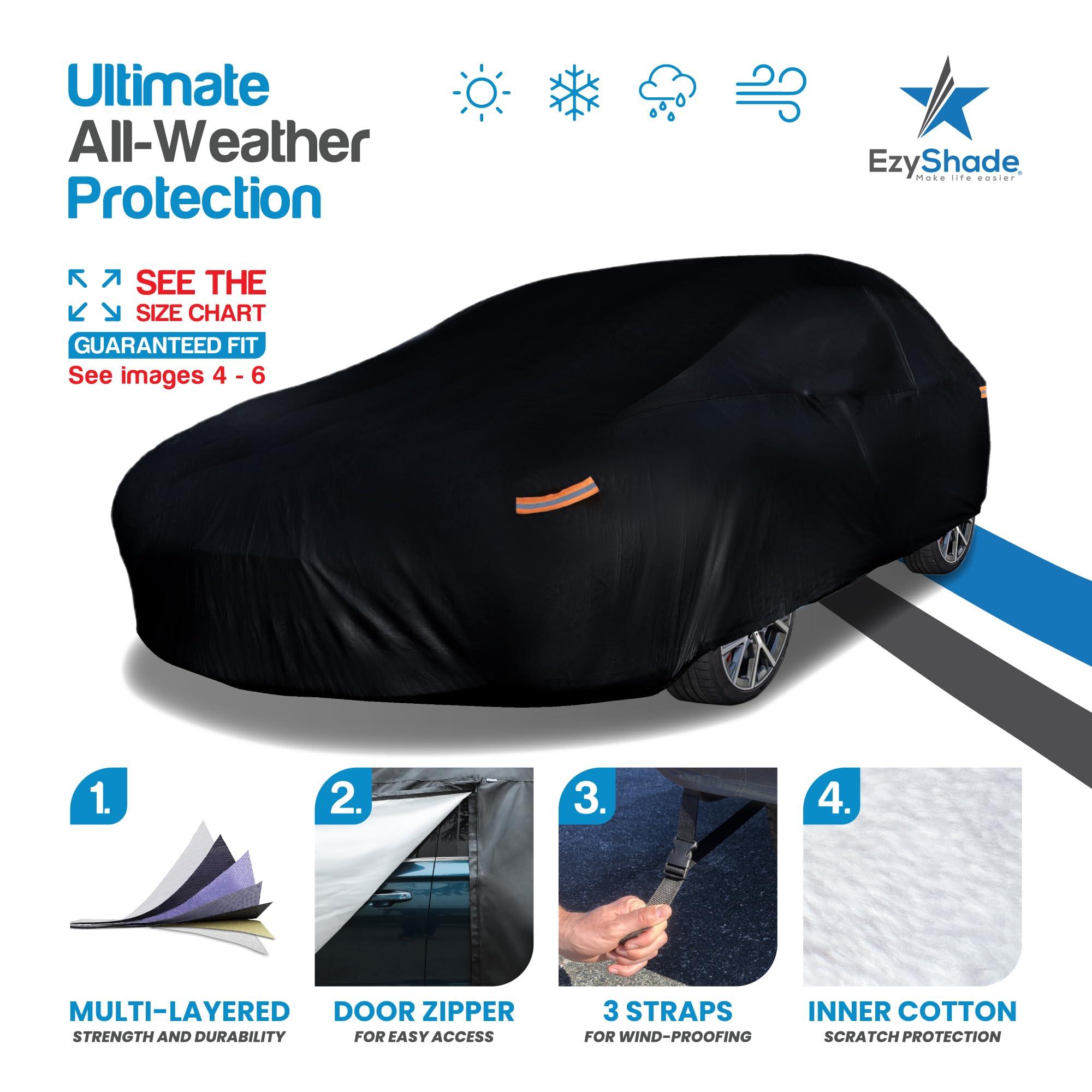 EzyShade 10-Layer Waterproof Sports Car Cover [See Vehicle SIZE CHART for Accurate Fit] All Weather Full Outdoor Covers. Corvette Mustang Porsche. Sun Snow Wind Rain. Black, Size C3 (See SizeChart) - Image 2