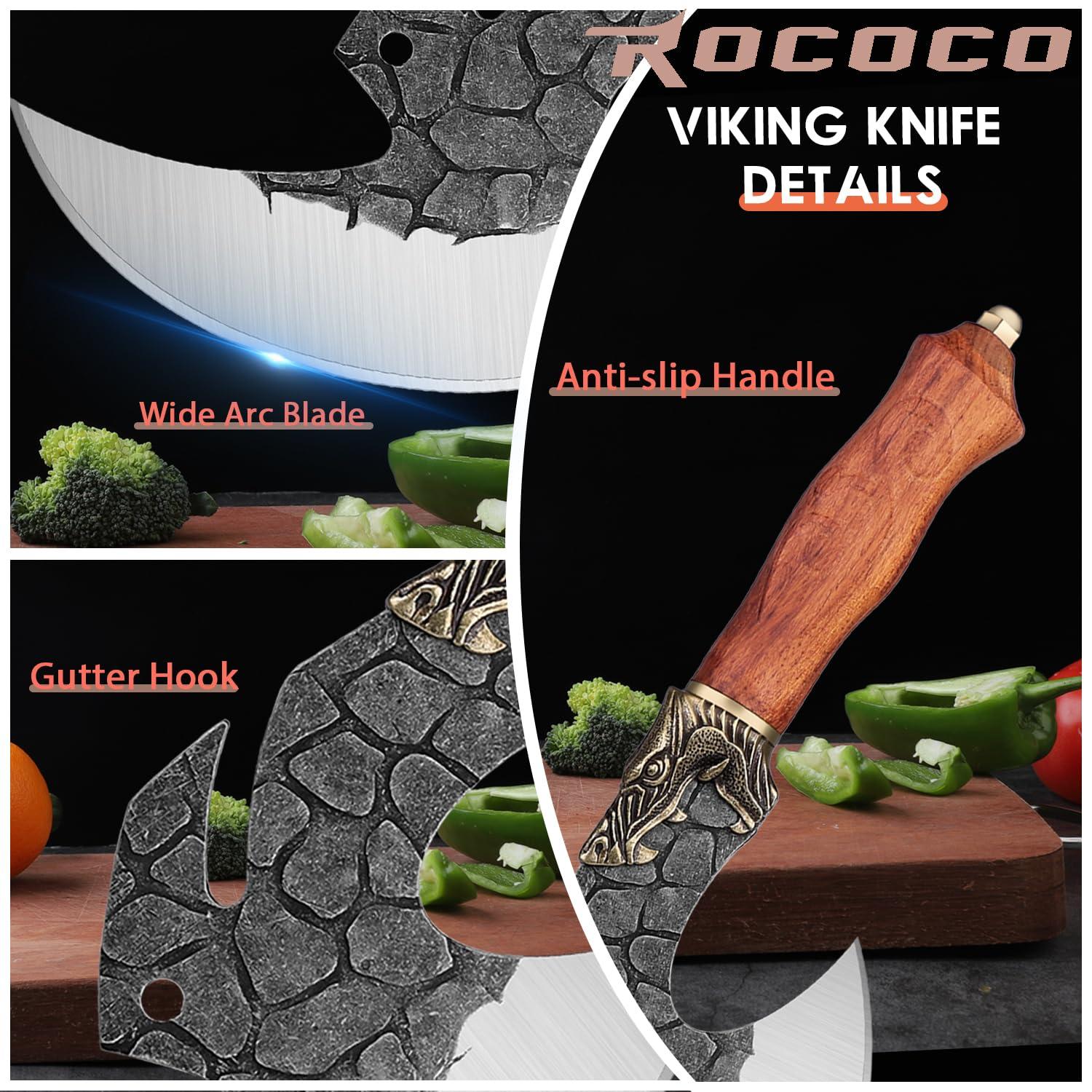 ROCOCO Viking Cleaver Knife Butcher Meat Cutting Boning Knife Hand Forged Chinese Kitchen Axe with Sheath Home Outdoor BBQ Camping Chirstmas Birthday Chirstmas Mother Father Gift Men - Image 4