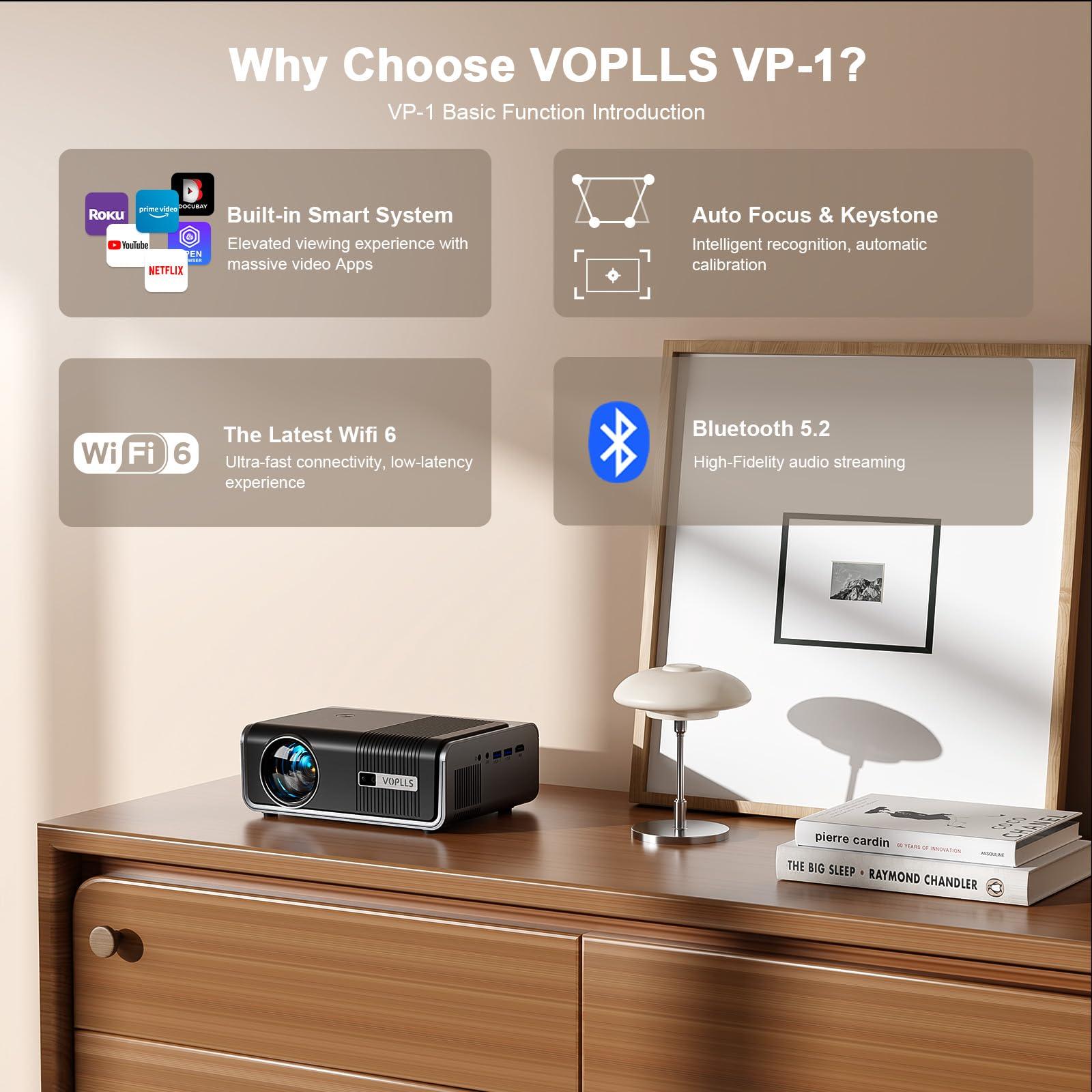 [Built-in Apps & Auto Focus/Keystone] Smart Projector with WiFi and Bluetooth, VOPLLS 700ANSI Native 1080P Outdoor Projector, 50% Zoom Home Theater Movie Projector for Bedroom/iOS/Android/PPT - Image 7