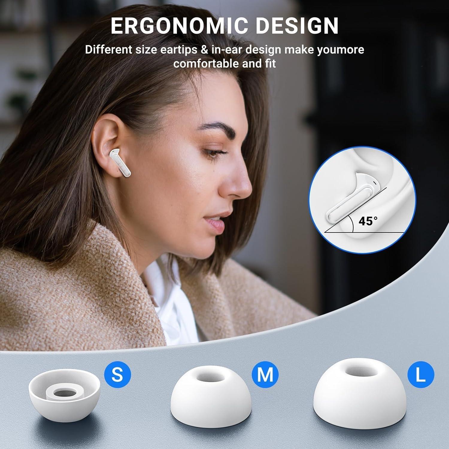 EOQIFJM True Wireless Earbuds Bluetooth 5.3 Mic Noise Cancelling IPX7 Waterproof Hi-Fi Stereo Sound Long Battery 40H Playtime Auto Pairing for iPhone Headphones pro,White - Image 7