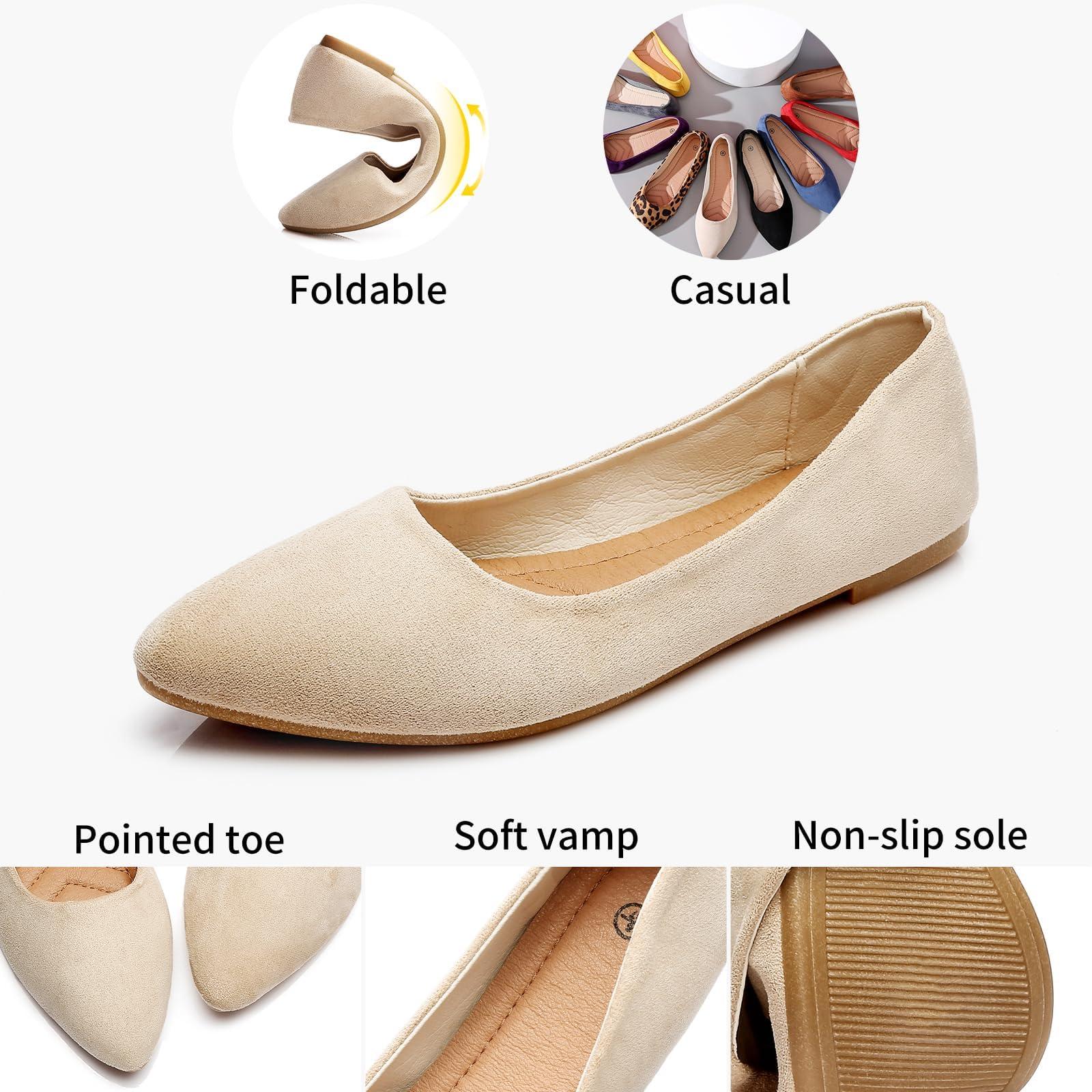HEAWISH Women’s Black Flats Shoes Comfortable Suede Pointed Toe Slip On Casual Ballet Flats Dress Shoes Nude Flats - Image 3