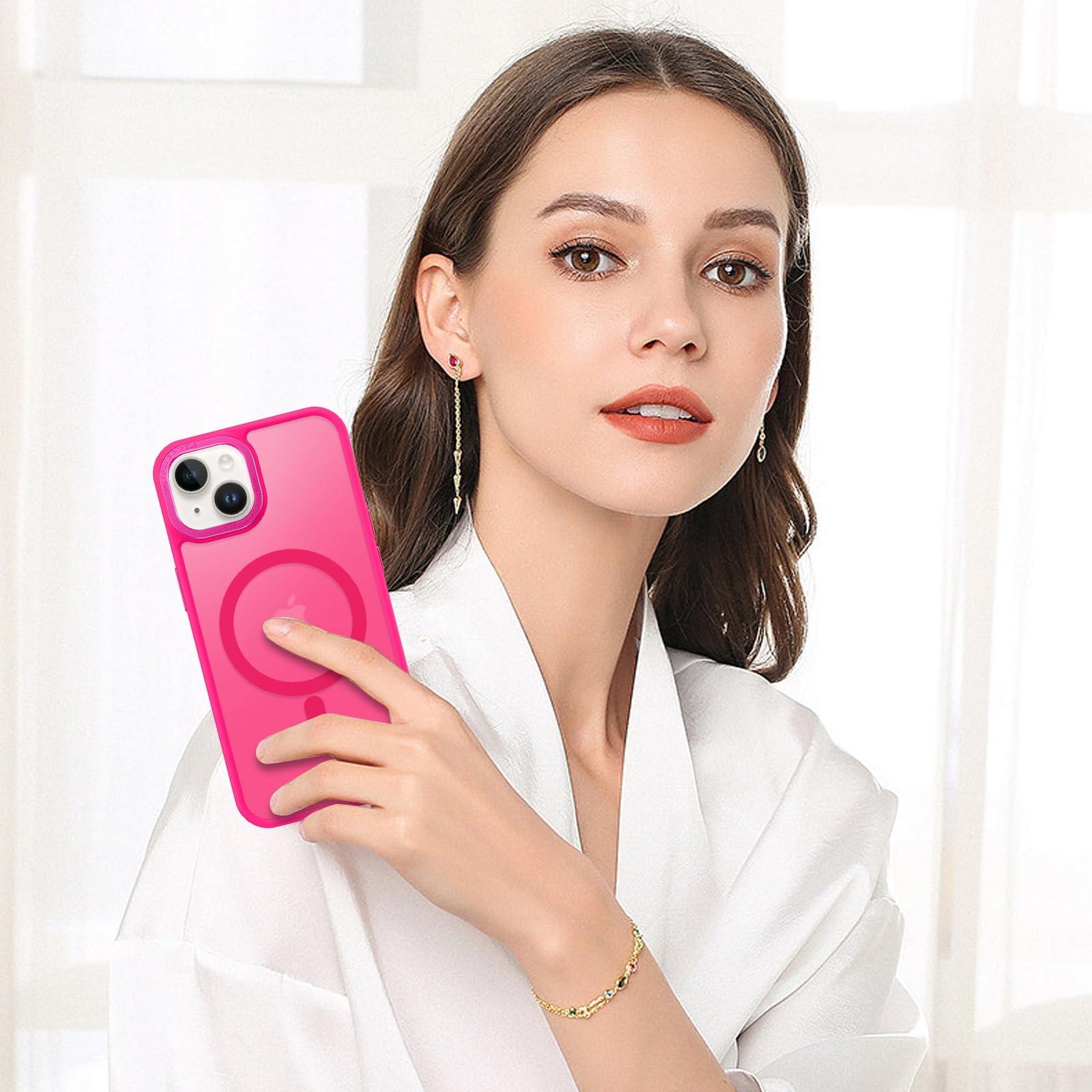 BENTOBEN Magnetic for iPhone 13 Case & iPhone 14 Case [Compatible with Magsafe] Translucent Matte Phone Case iPhone 13/14 Slim Shockproof Women Men Protective Cover for iPhone 13/14 6.1", Hot Pink - Image 9